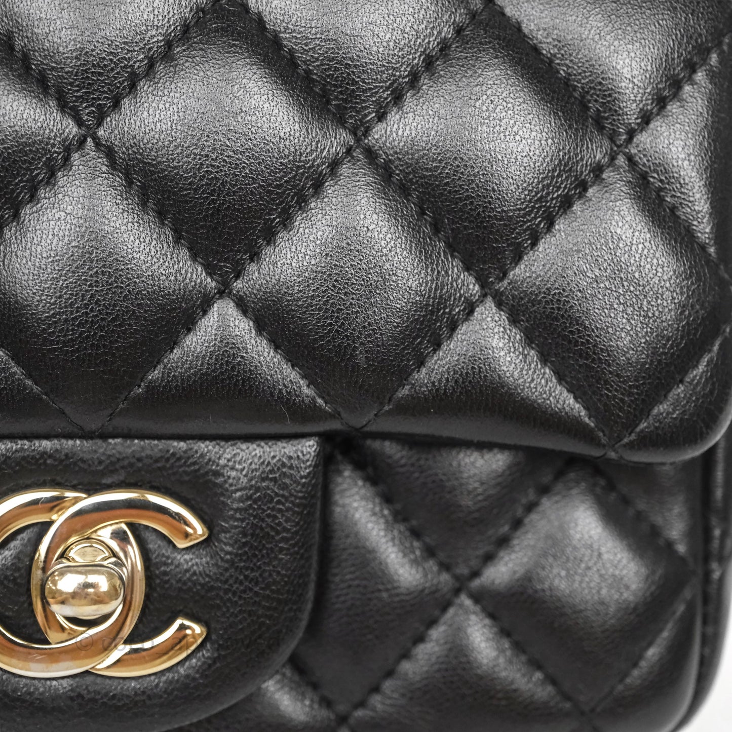 Chanel Mini Square Quilted Black Lambskin Gold Hardware