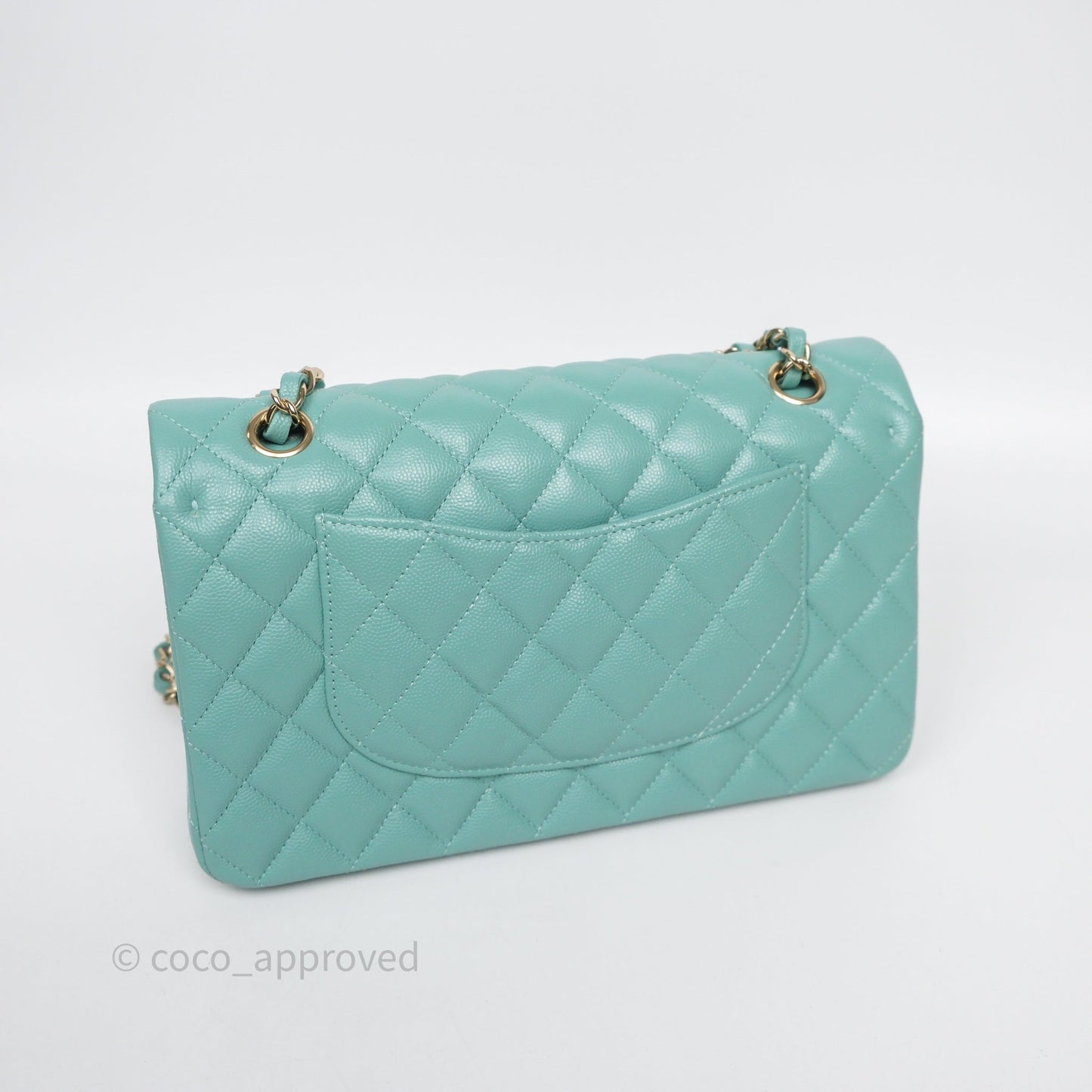 Chanel Classic M/L Medium Flap Quilted Tiffany Green Caviar Gold Hardware