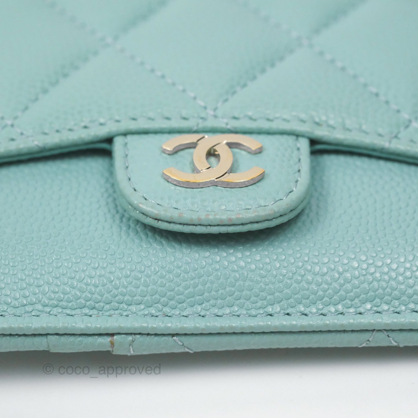Chanel Quilted Zip Flap Card Holder Tiffany Blue Caviar Gold Hardware