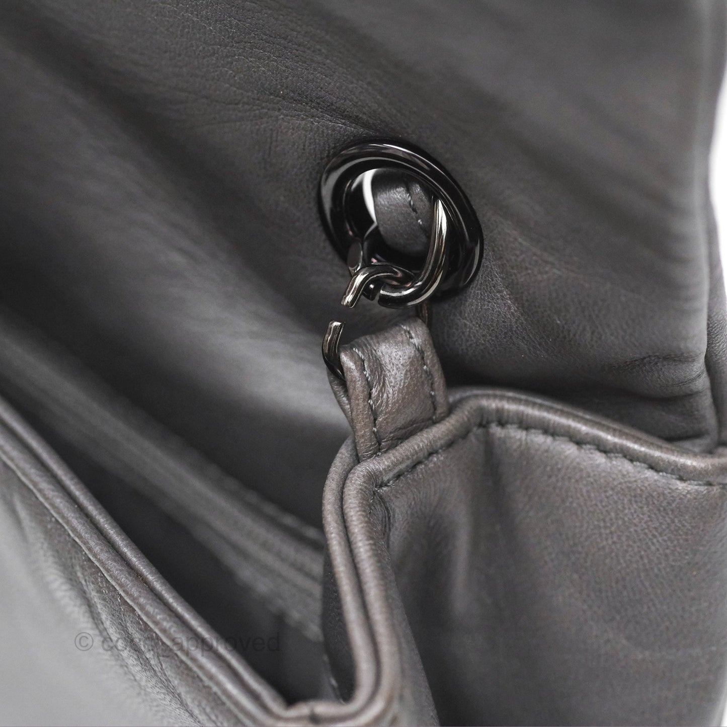 Chanel Studded CC East West Flap Shoulder Bag Lambskin Dark Grey