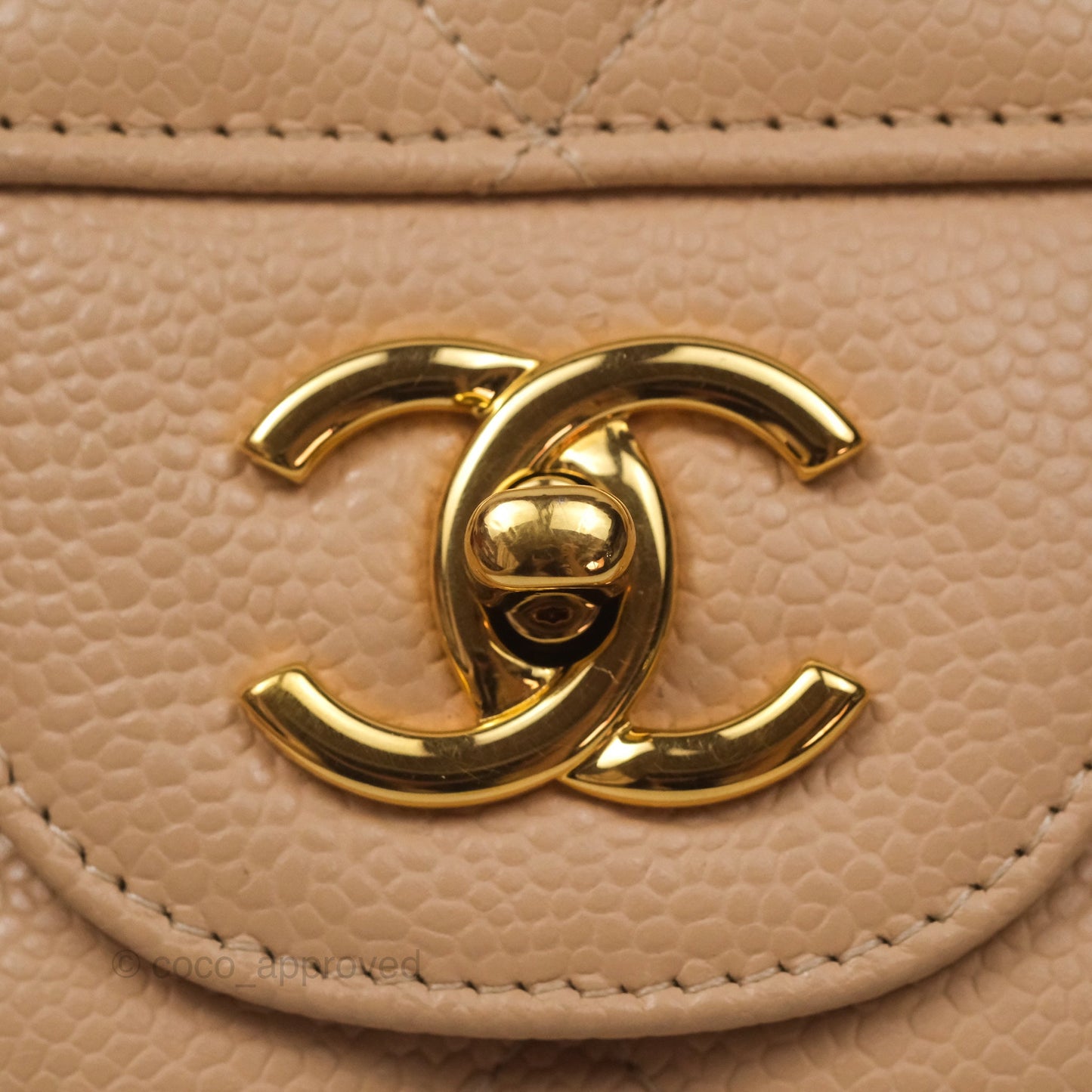 Chanel Jumbo Single Flap Quilted Beige Caviar Gold Hardware