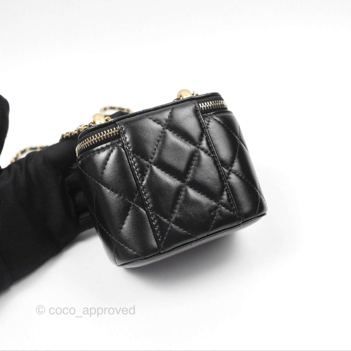 Chanel Quilted Mini Perfect Fit Vanity With Chain Black Calfskin Aged Gold Hardware 21A