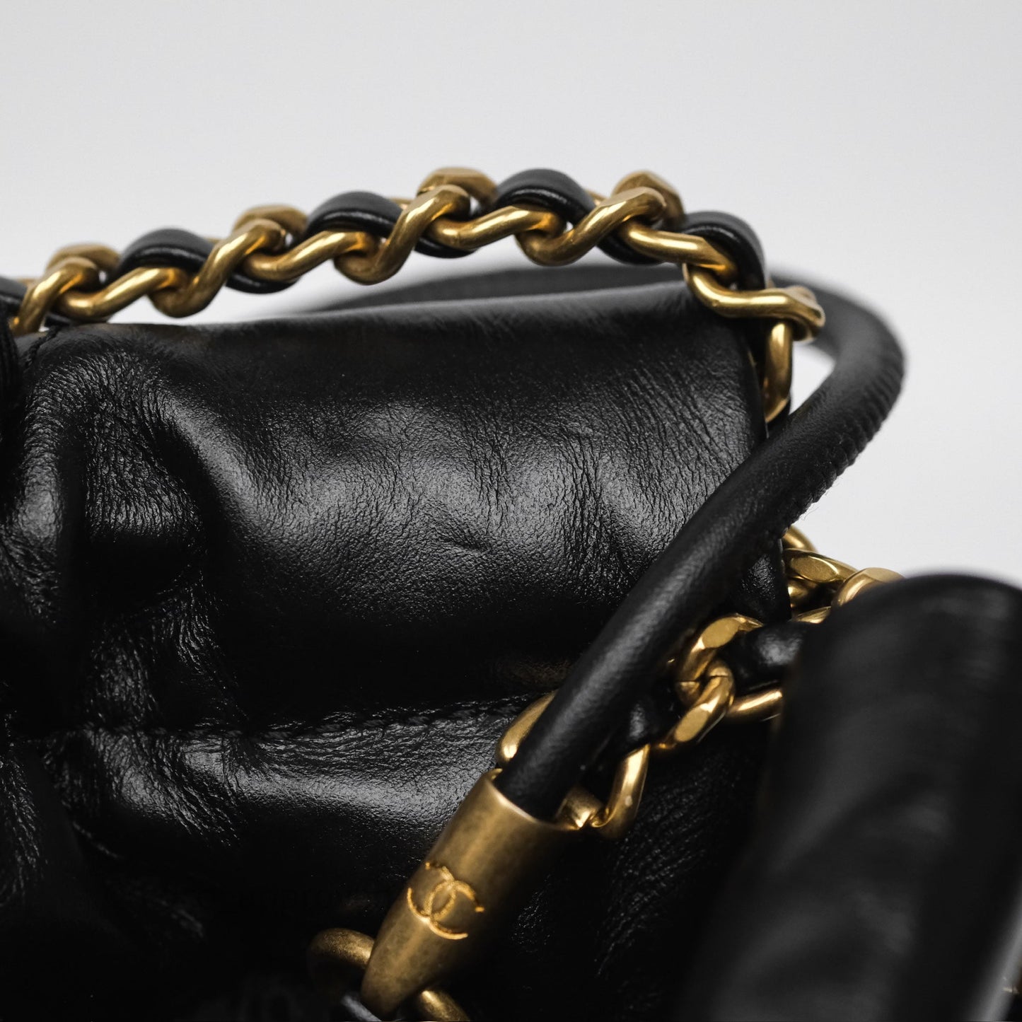 Chanel 22 Mini Bag Black Crumpled Calfskin Aged Gold Hardware