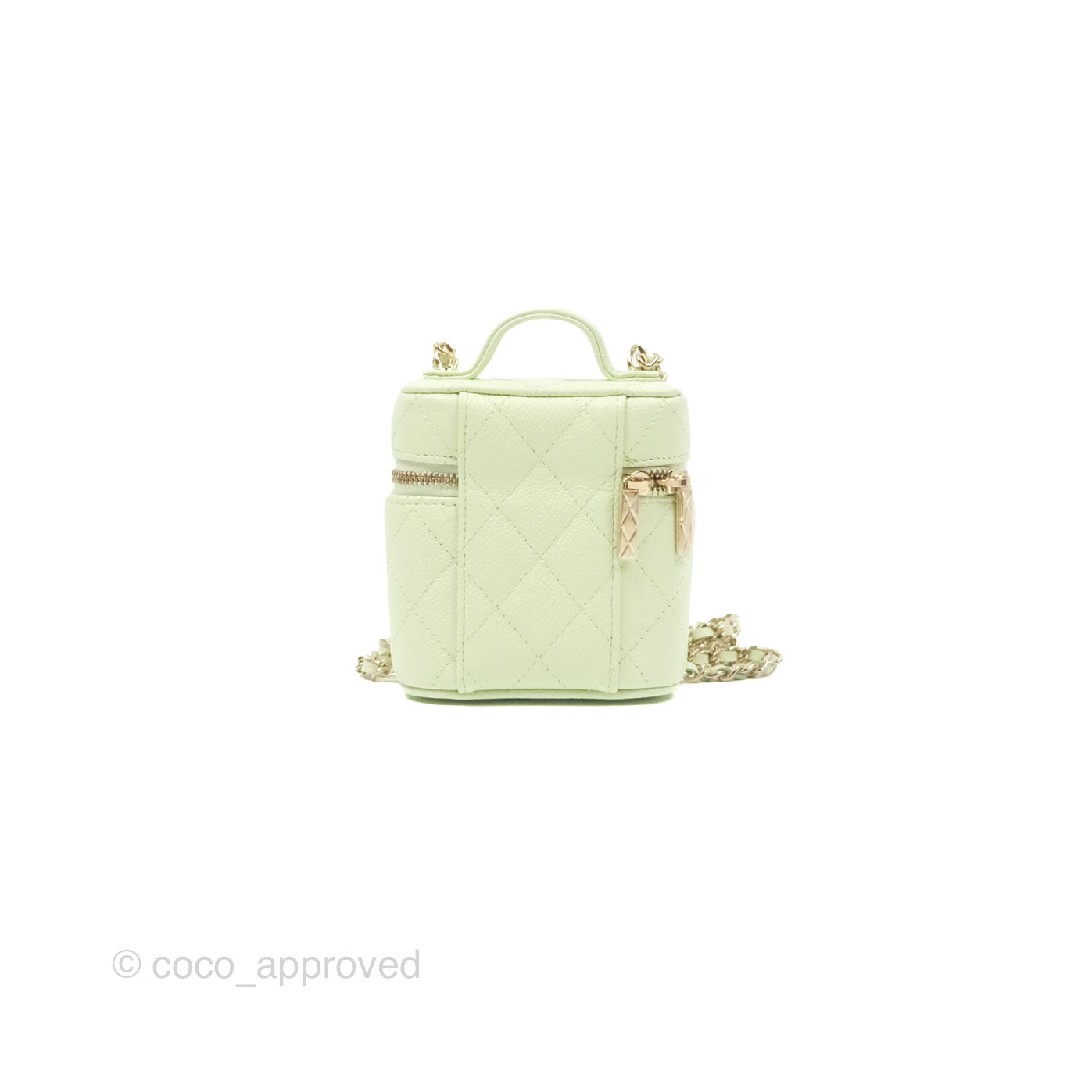 Chanel Quilted Small Handle With Care Vanity Case With Chain Green Caviar Gold Hardware