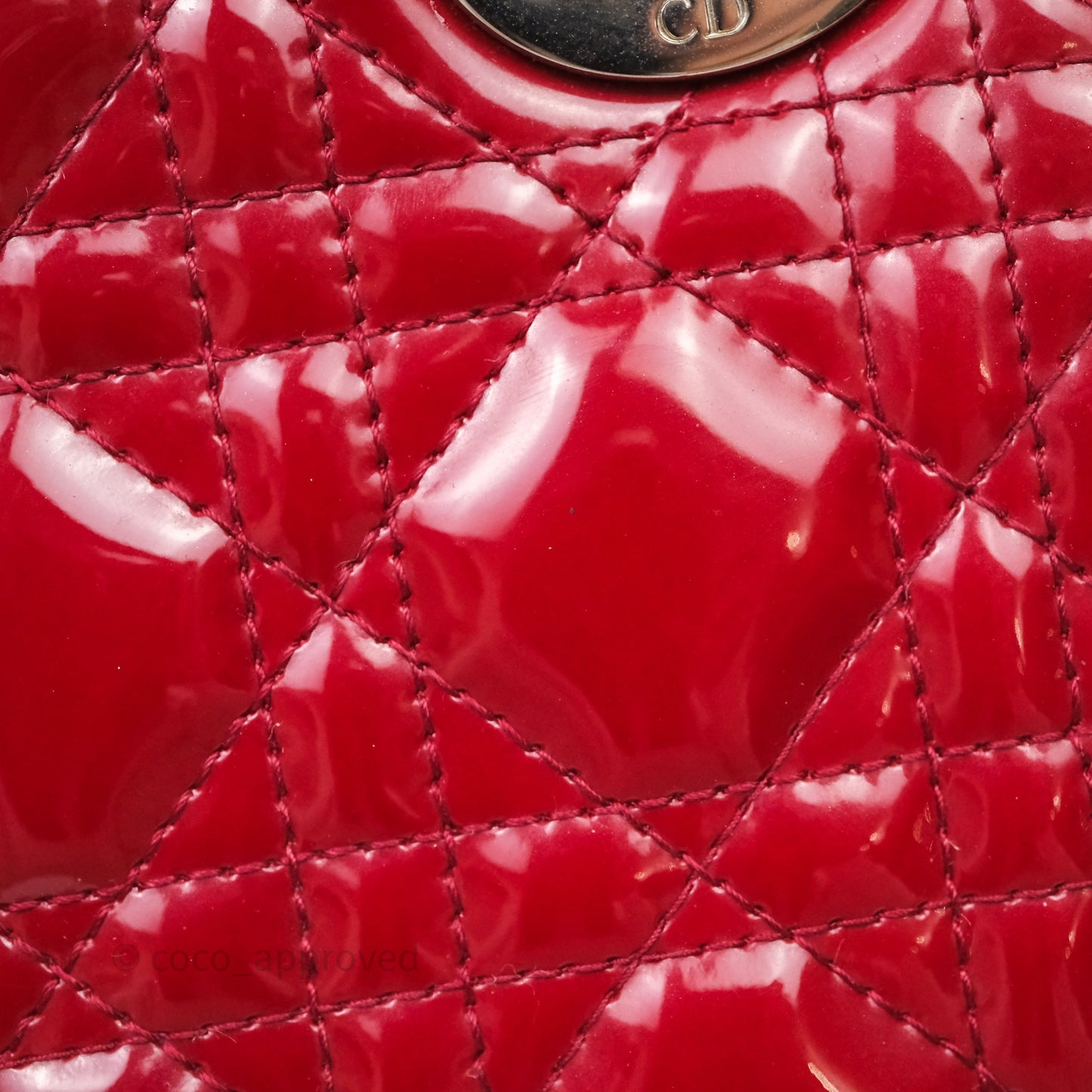 Christian Dior Mini Lady Dior Red Patent Cannage Silver Hardware
