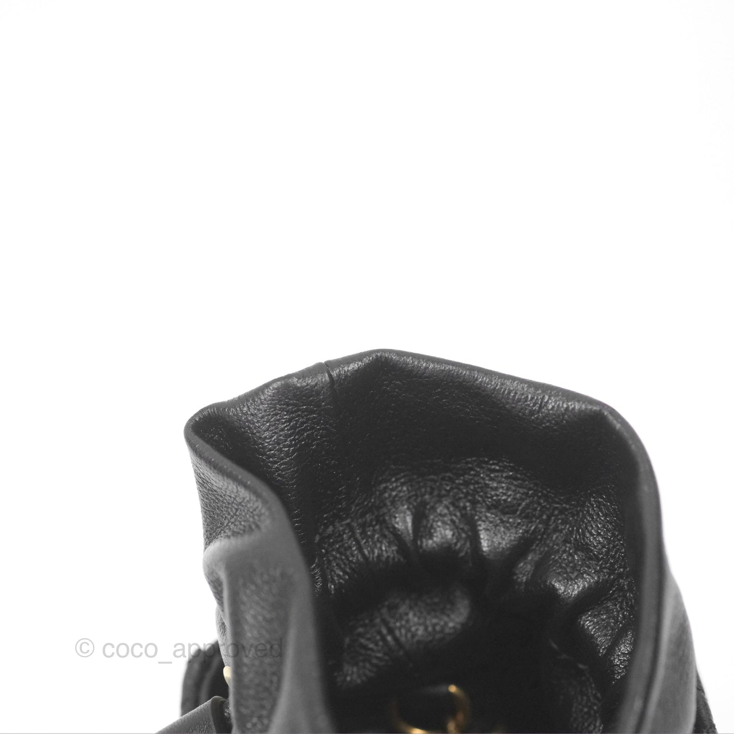 Chanel Mini Drawstring Bucket Bag with Chain Black Calfskin Aged Gold Hardware