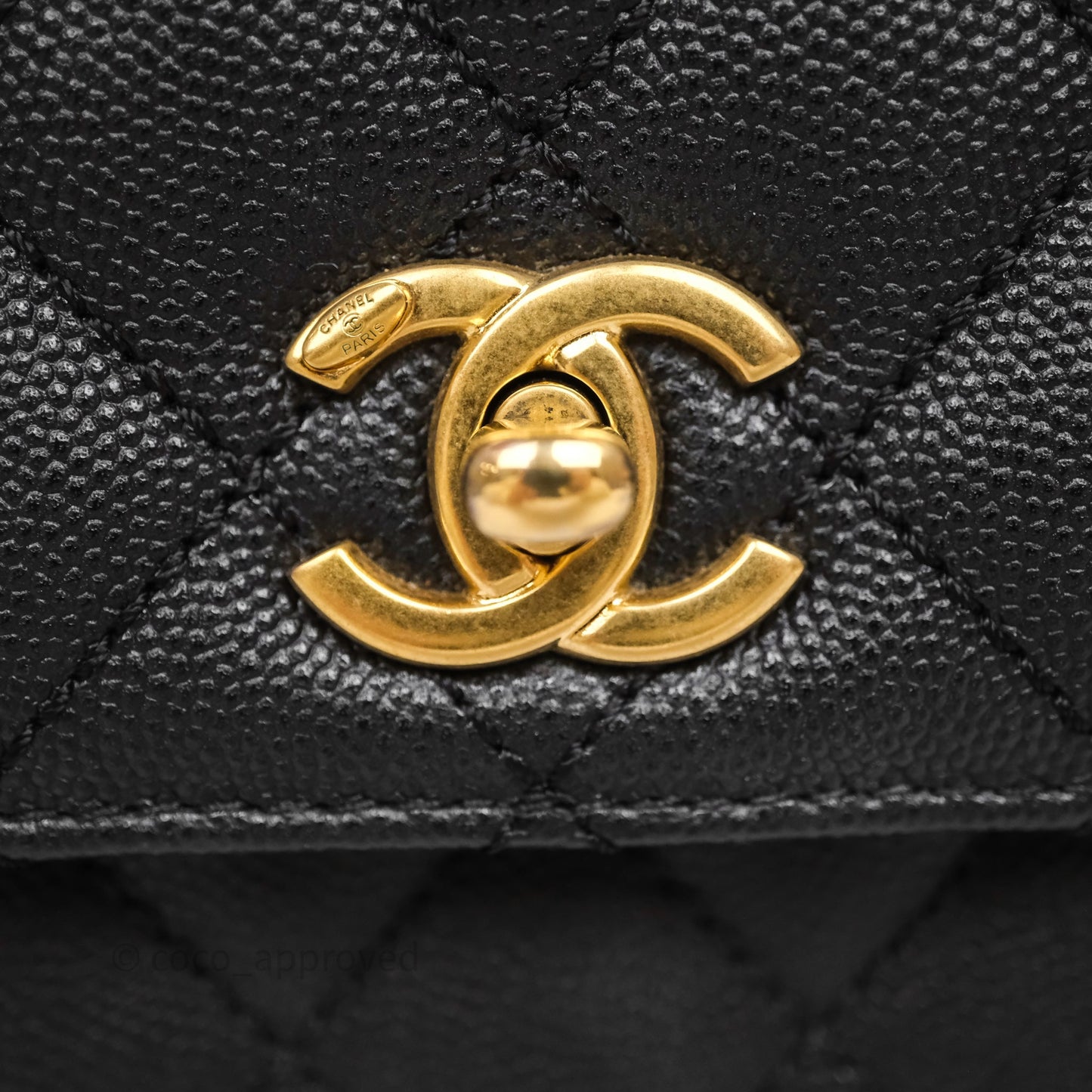 Chanel Small Coco Handle Black Caviar Aged Gold Hardware Braided Handle