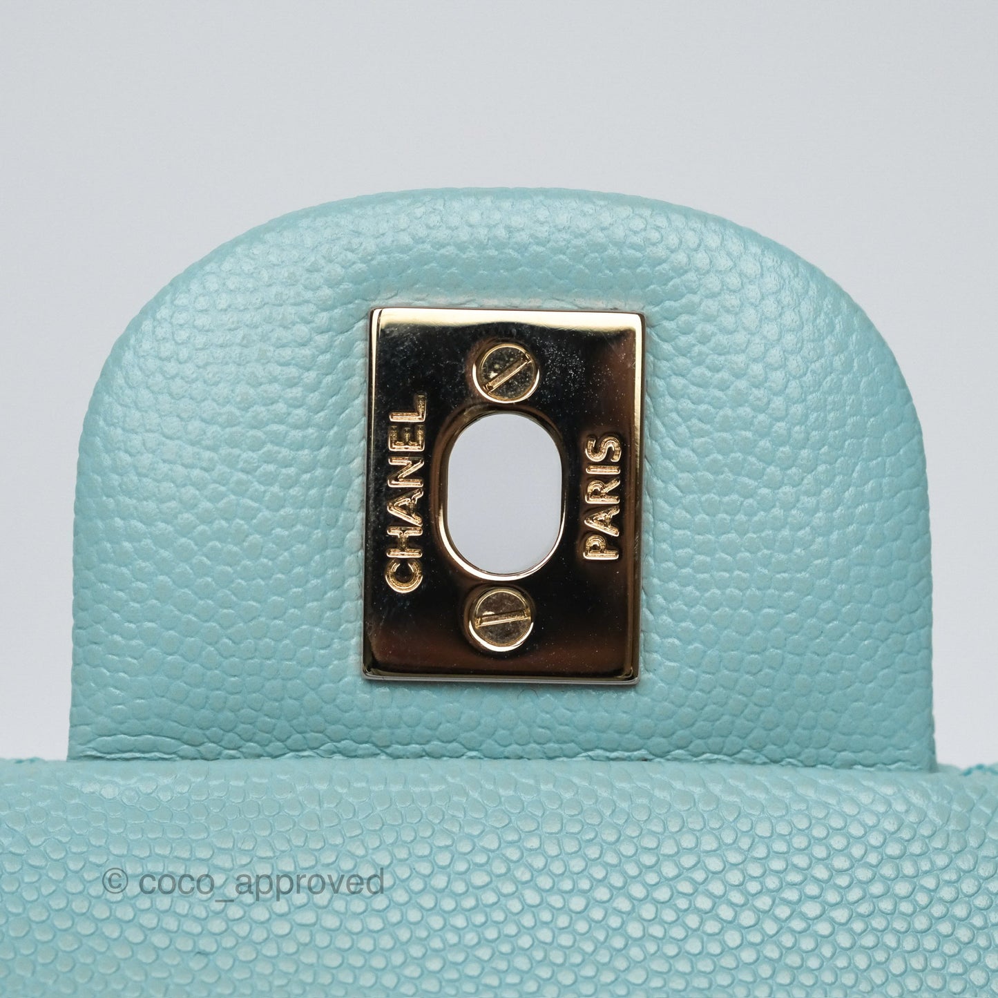 Chanel Small S/M Classic Flap Quilted Tiffany Blue Caviar Gold Hardware