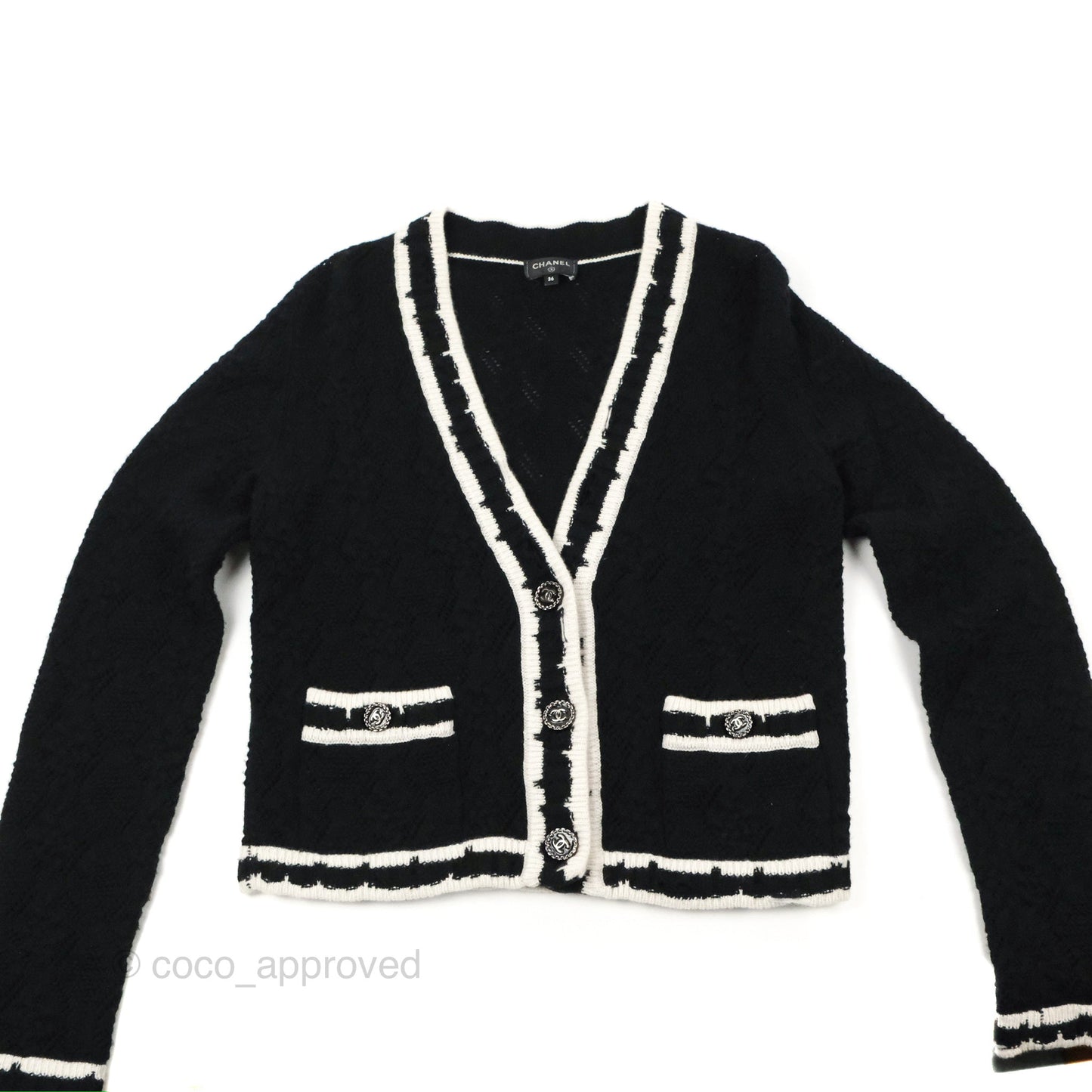 Chanel Black & White Cashmere Cardigan 22C