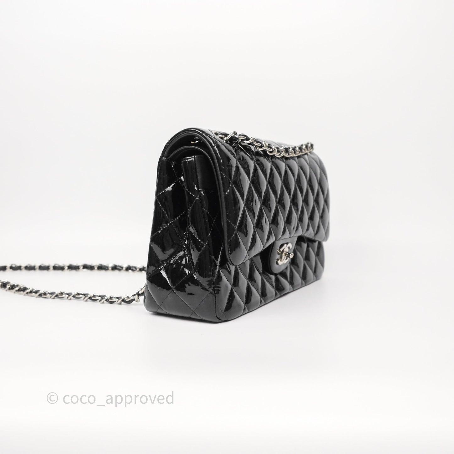Chanel Jumbo Double Flap Black Patent Silver Hardware⁣⁣