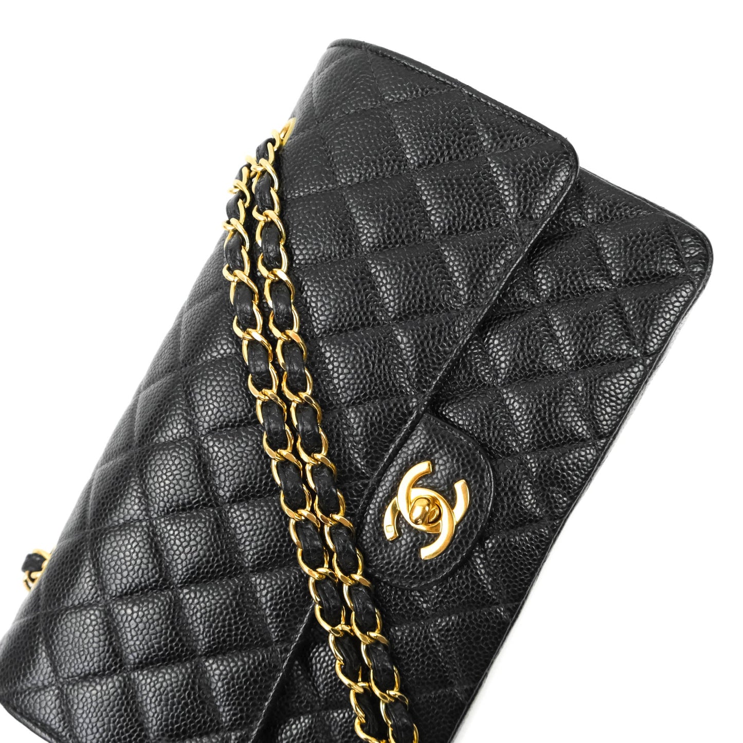 Chanel Vintage Quilted M/L Medium Double Flap Black Caviar 24K Gold Hardware