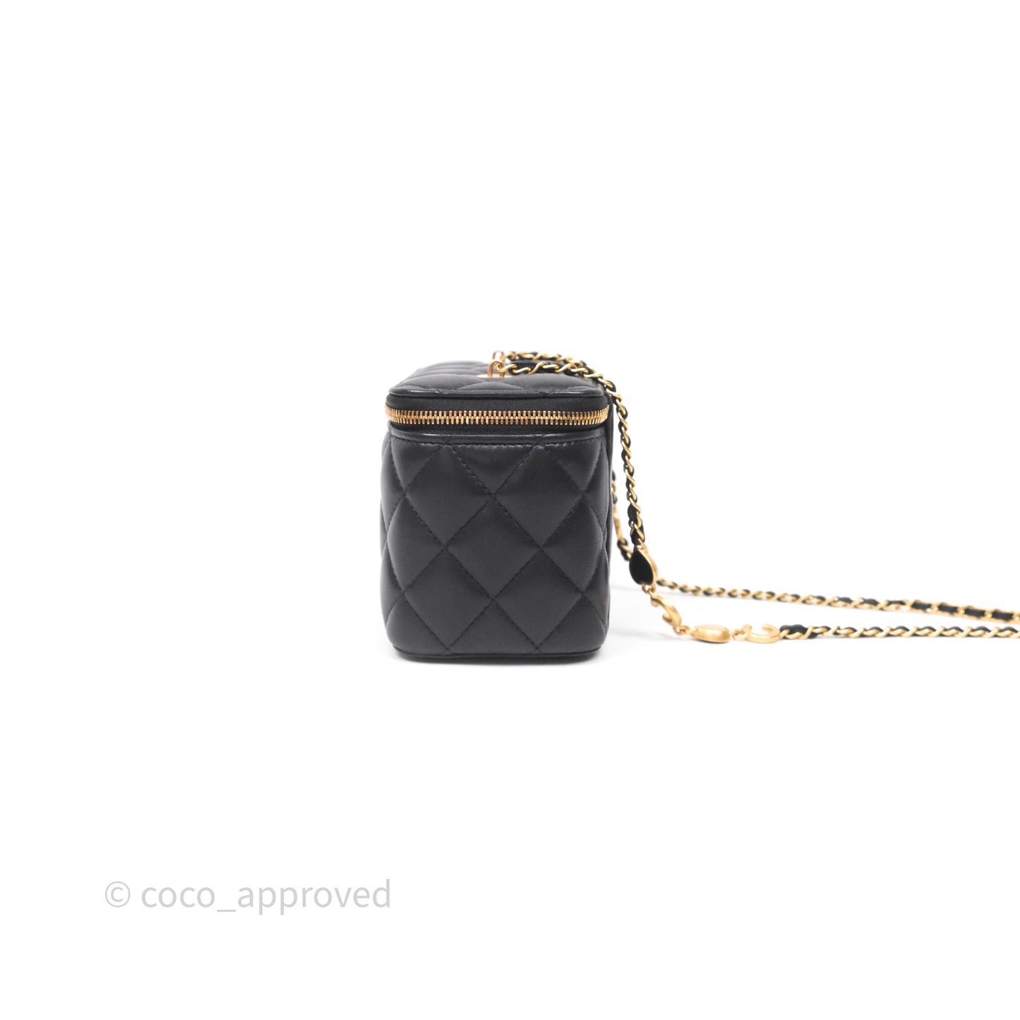 Chanel Vanity With COCO Heart Chain Black Lambskin Aged Gold Hardware