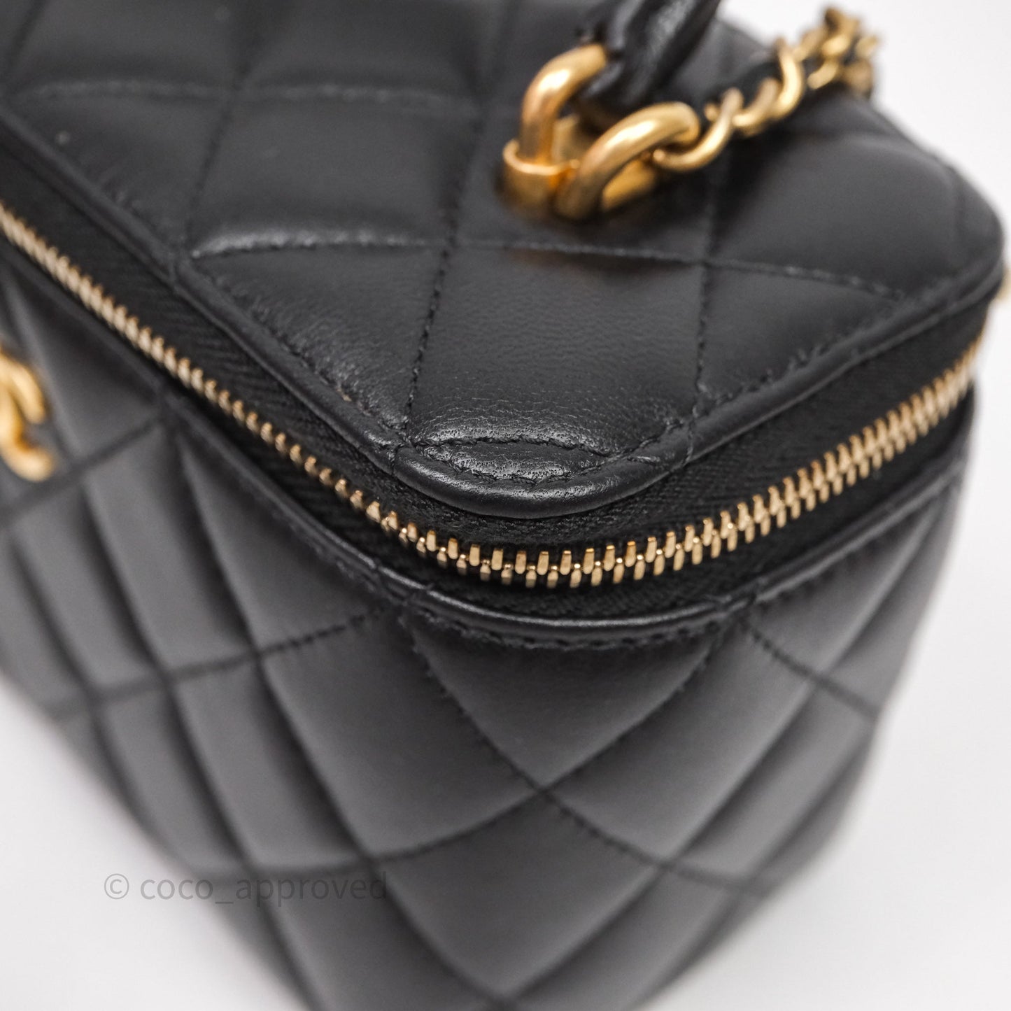 Chanel Vanity Rectangular Metal Top Handle Black Lambskin Aged Gold Hardware