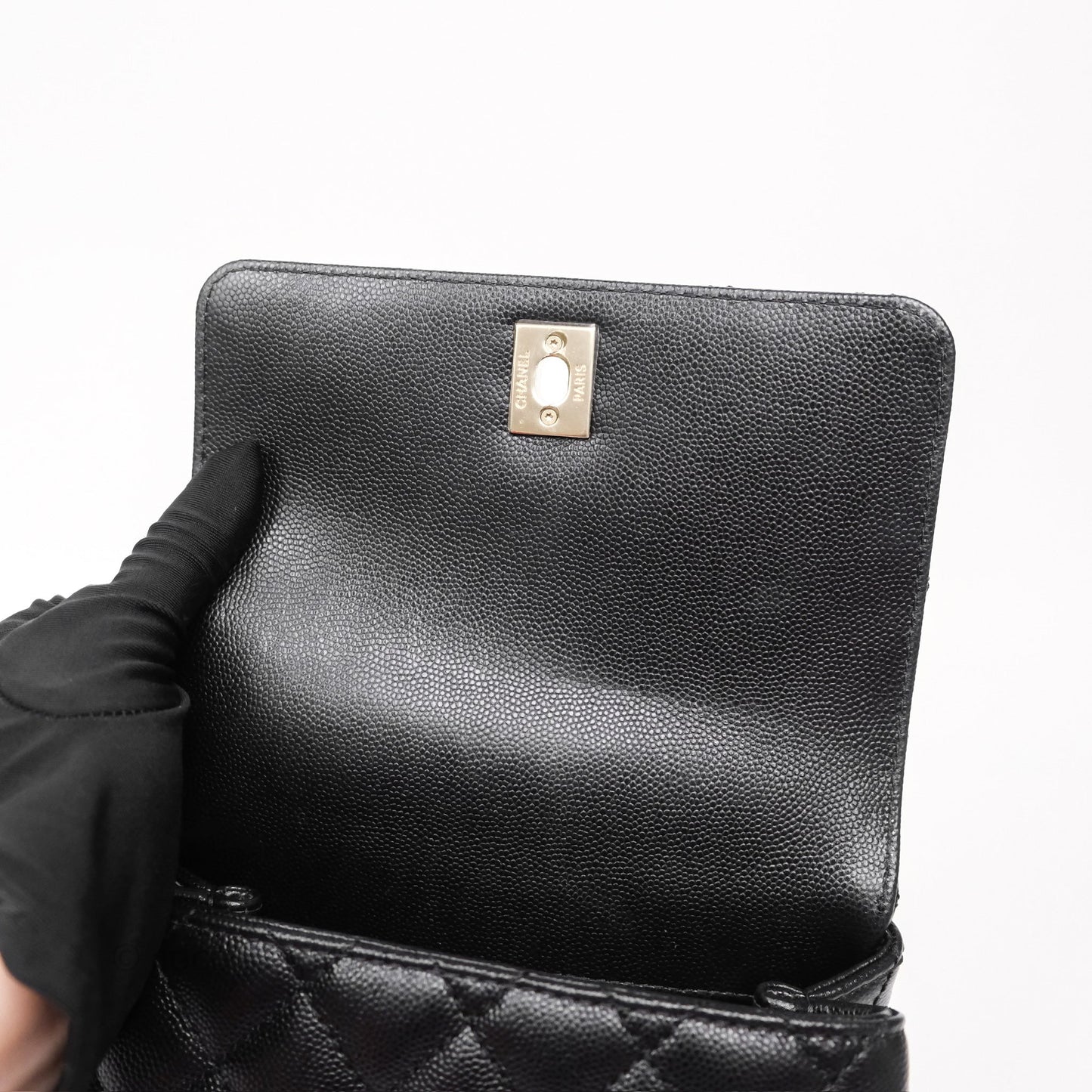 Chanel Mini Coco Handle Quilted Black Caviar Gold Hardware