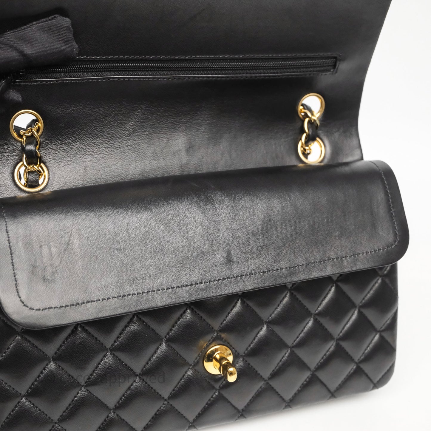 Chanel Classic M/L Medium Flap Quilted Black Lambskin Gold Hardware