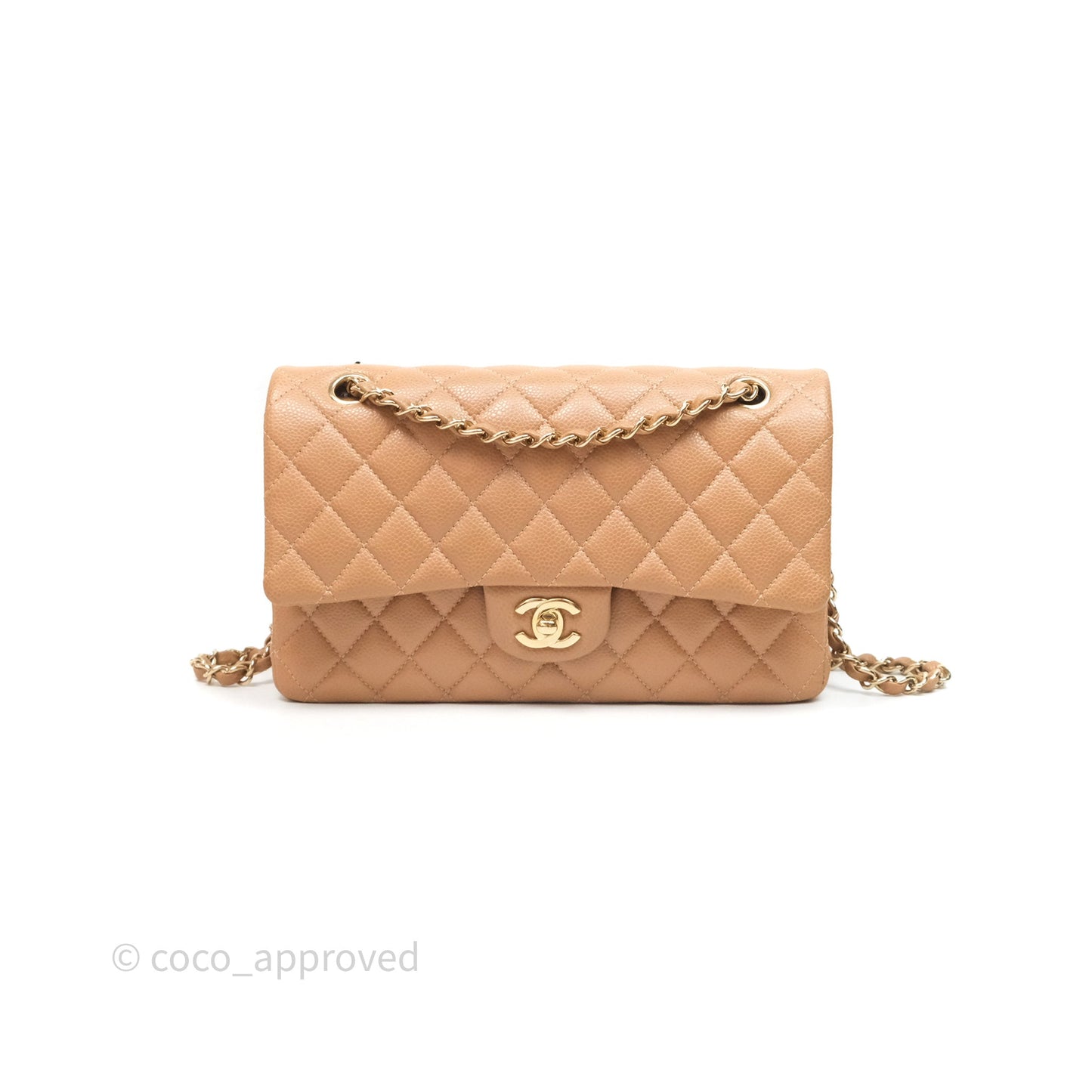 Chanel Classic M/L Medium Flap Quilted Beige Caviar Gold Hardware