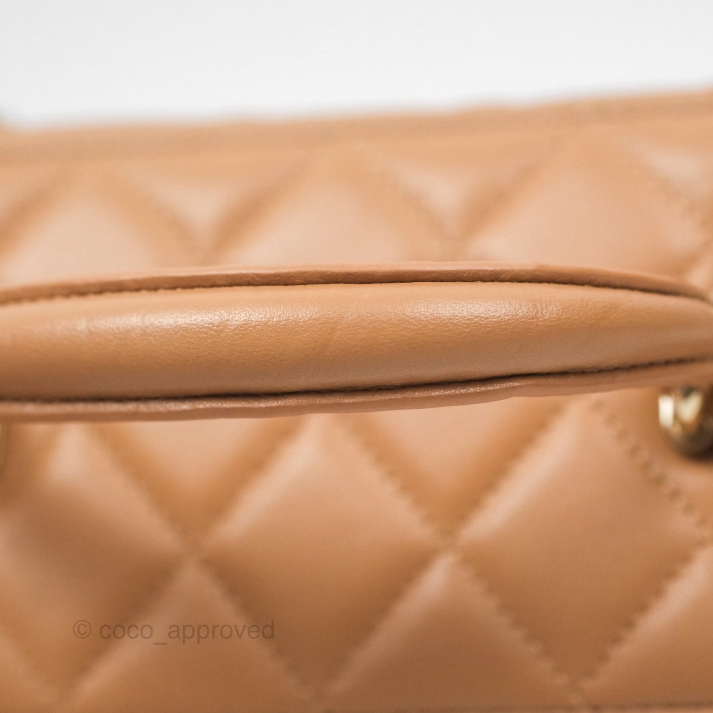 Chanel Vanity Rectangular Top Handle Beige Lambskin Gold Hardware