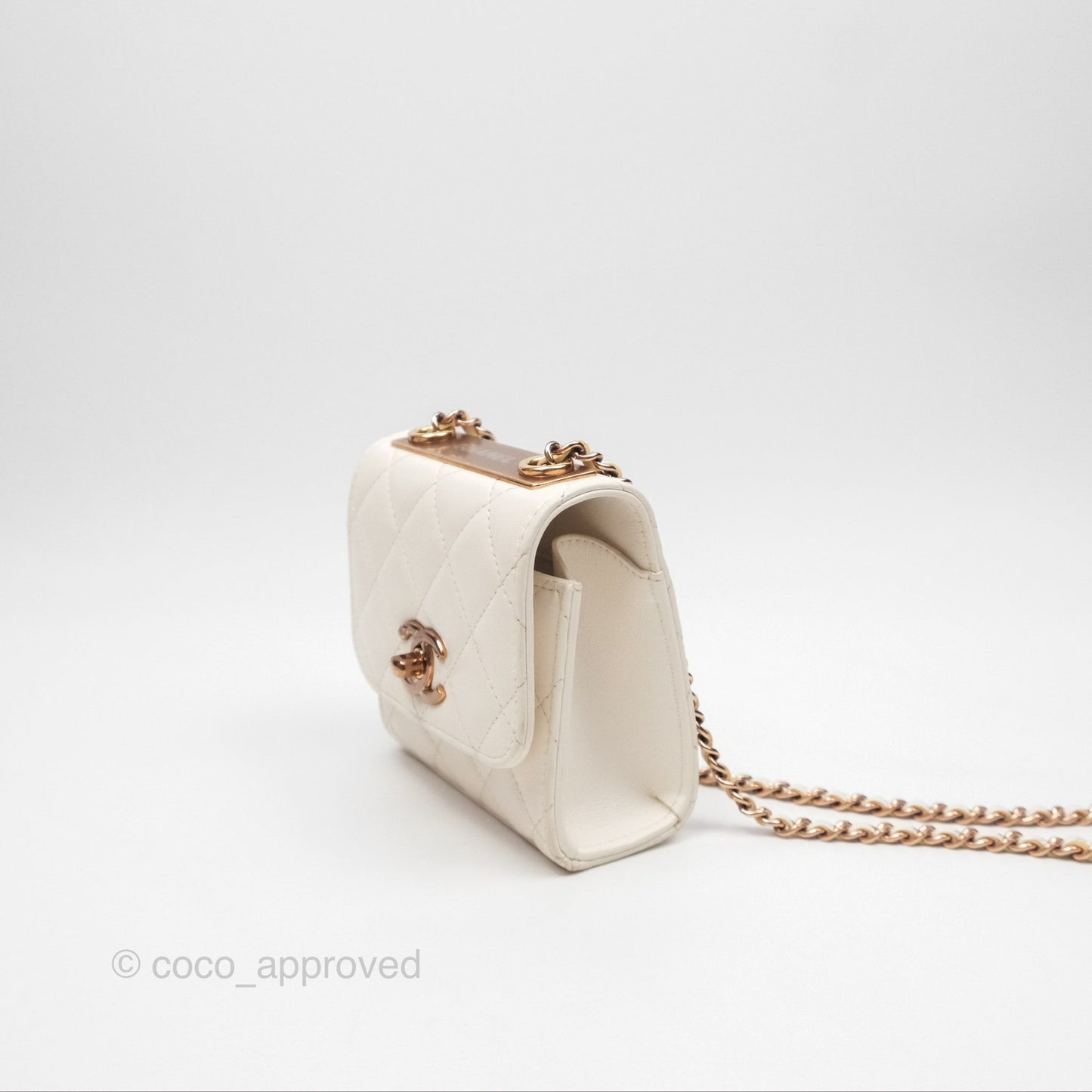 Chanel Mini Quilted Trendy CC Clutch With Chain White Lambskin Rose Gold Hardware