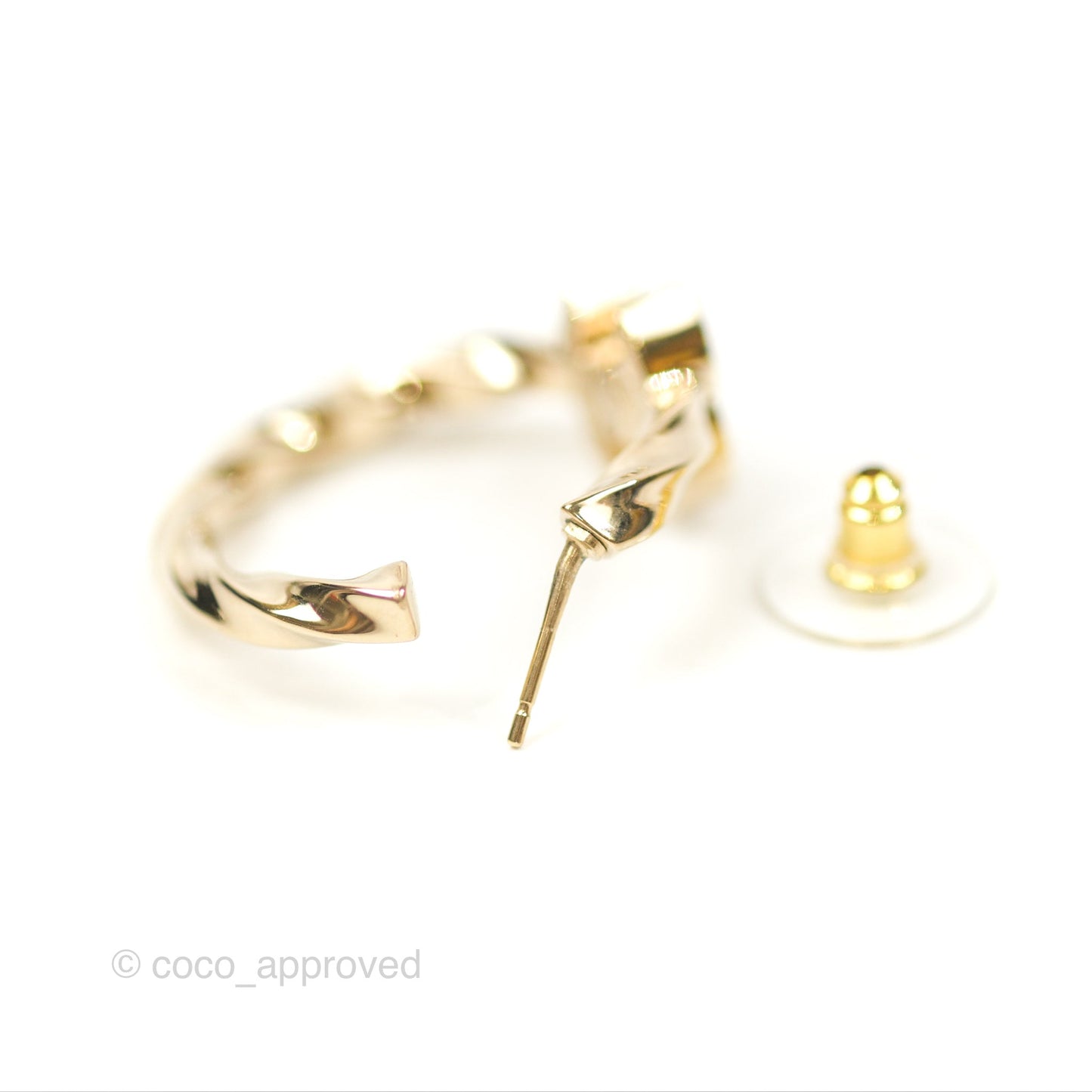 Chanel CC Crystal Twist Hoop Earrings Gold Tone 23B