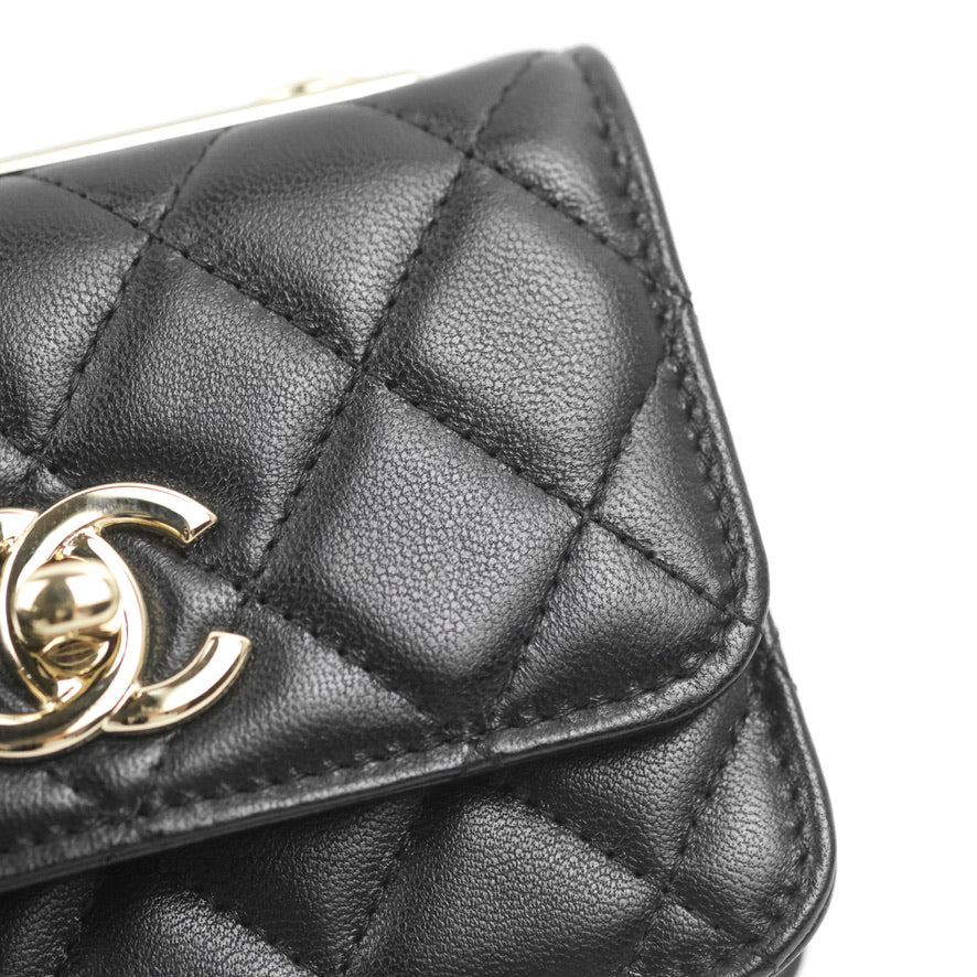 Chanel Mini Quilted Trendy CC Card Holder With Chain Black Lambskin Gold Hardware