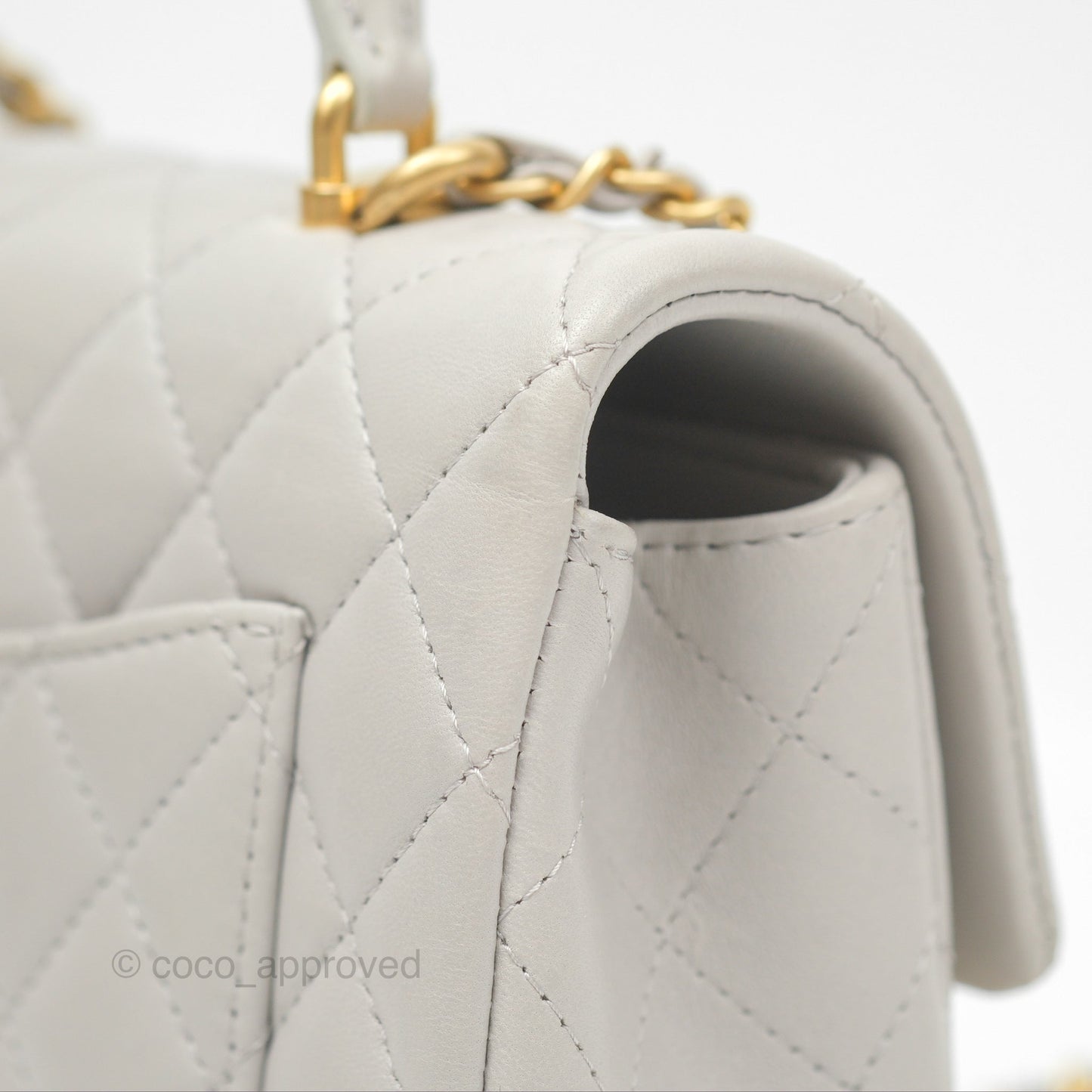 Chanel Top Handle Mini Rectangular Flap Bag Light Grey Lambskin Aged Gold Hardware