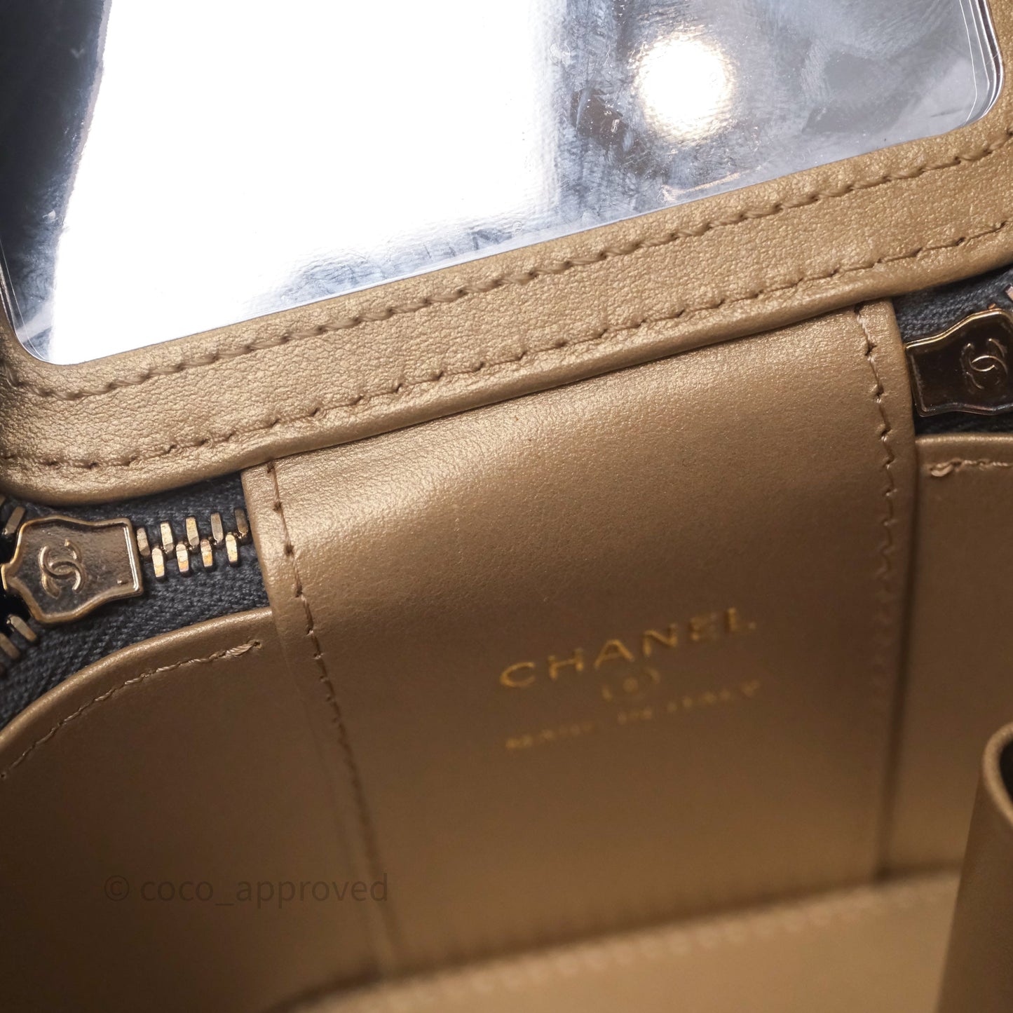 Chanel Mini Vanity Pearl Crush With Chain Dark Grey Lambskin Aged Gold Hardware