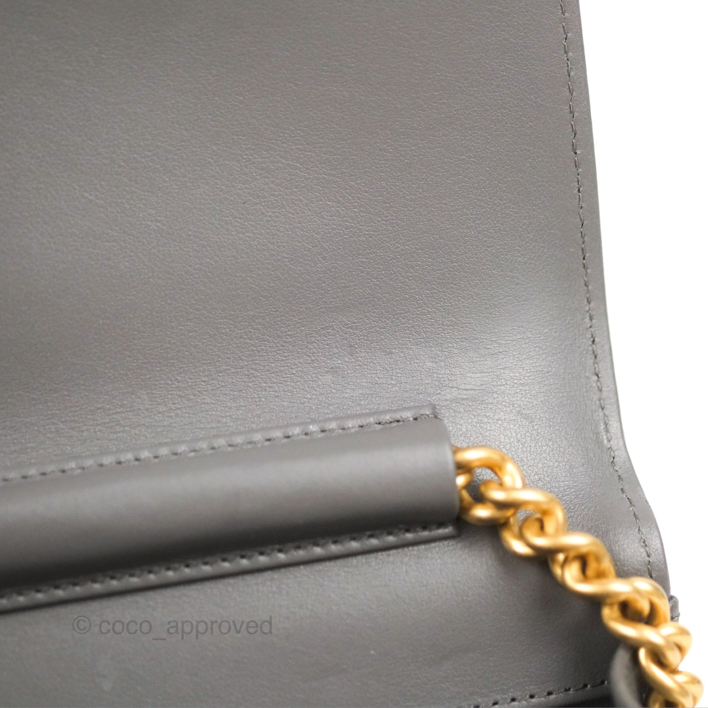 Chanel Quilted Boy Wallet on Chain WOC Dark Grey Caviar Gold Hardware
