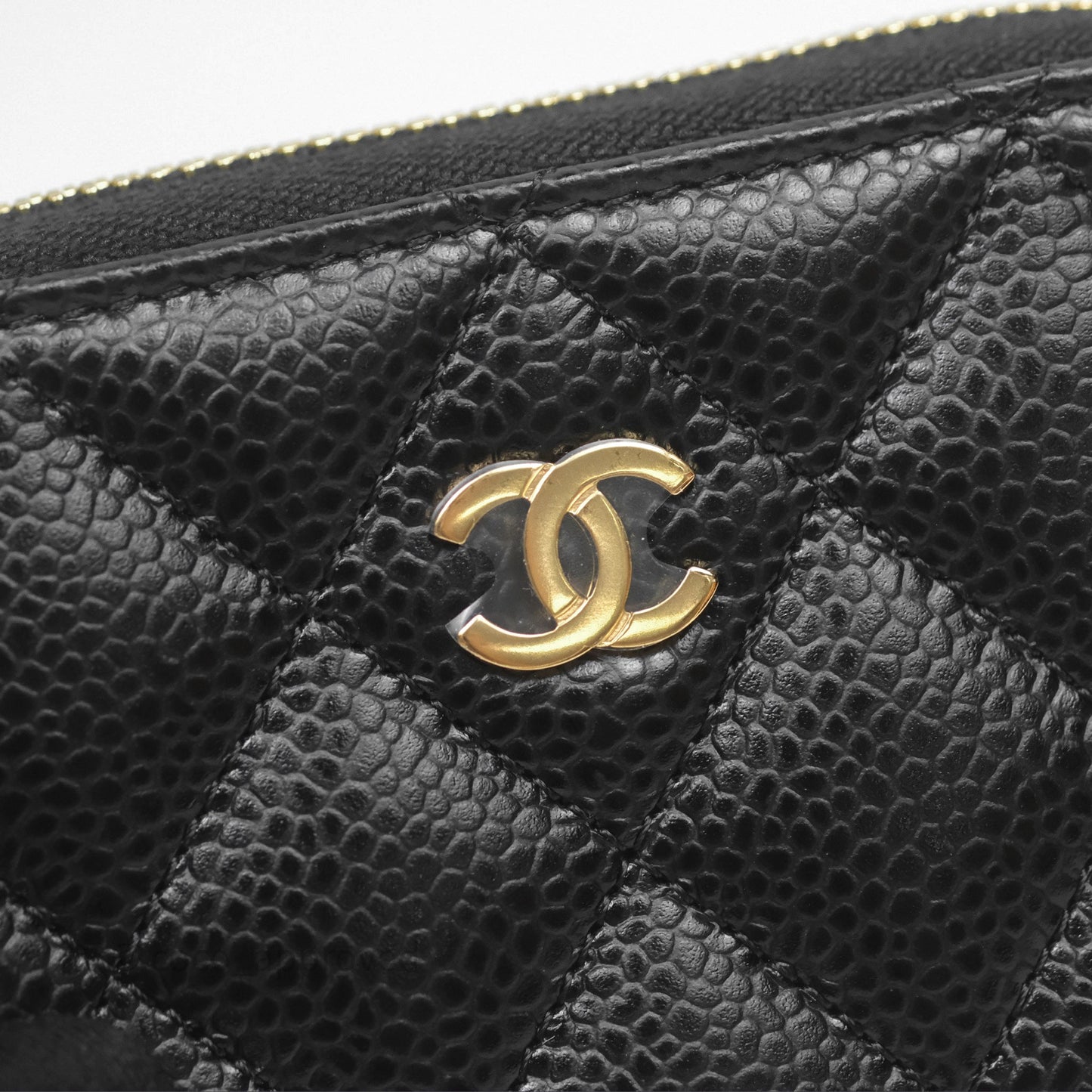 Chanel Quilted Zip Card Holder Black Caviar Gold Hardware