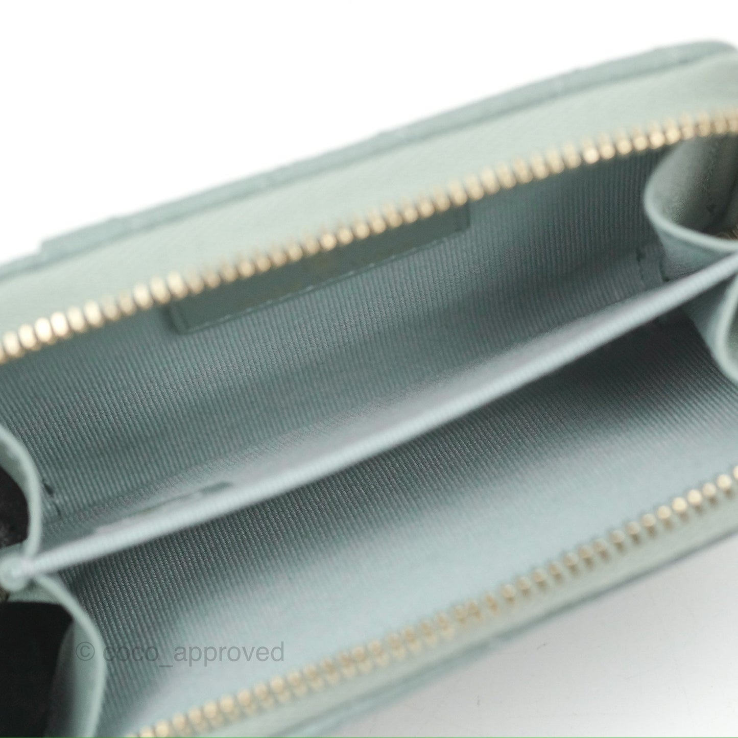 Chanel Zip Coin Purse Card Holder Tiffany Green Caviar Gold Hardware