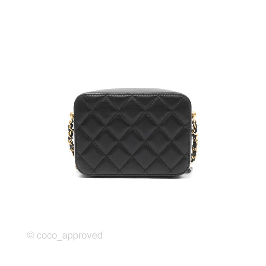 Chanel Pearl Crush Mini Camera Case Quilted Black Lambskin Aged Gold Hardware