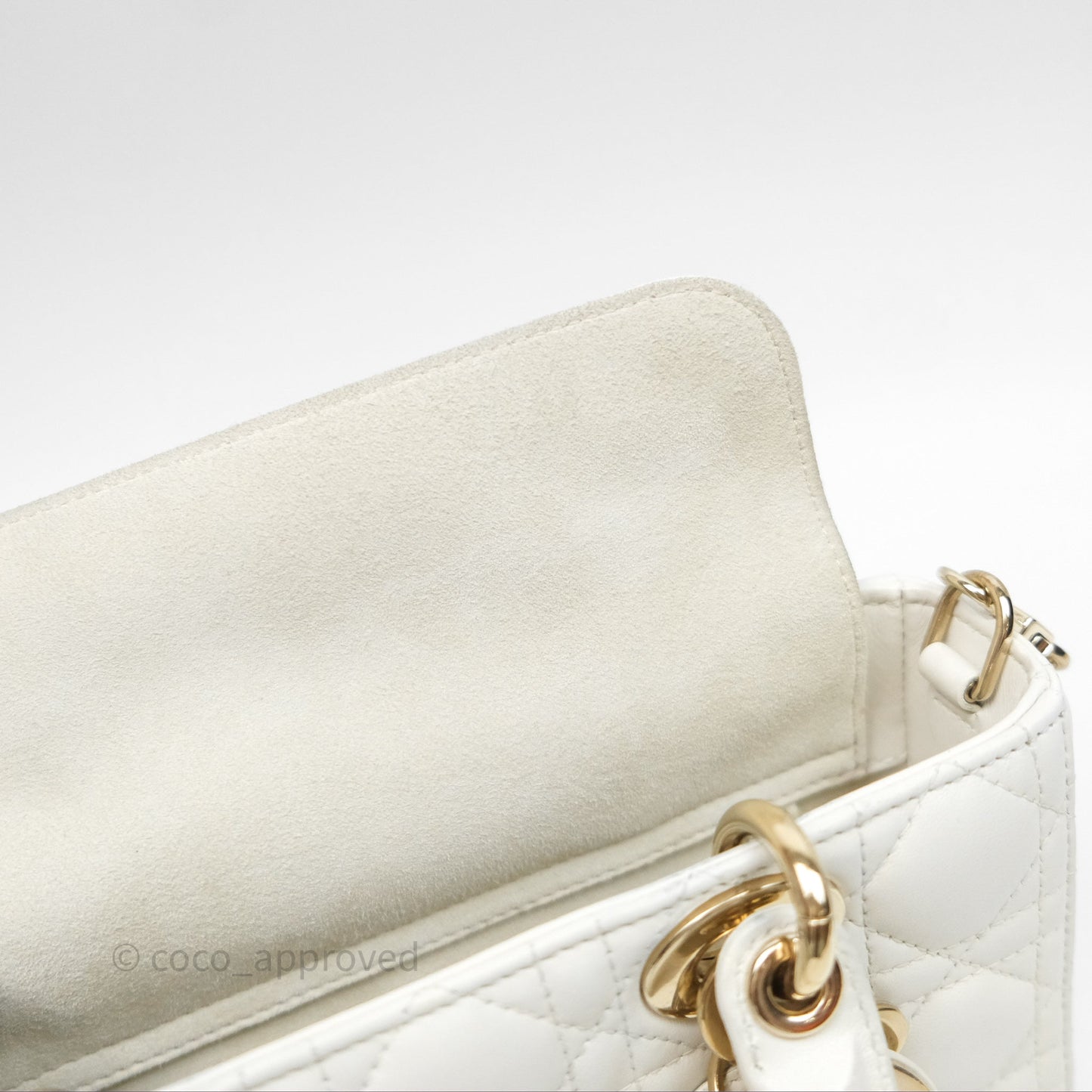 Dior Small Lady D-Joy Bag Ivory White Lambskin Cannage Gold Hardware