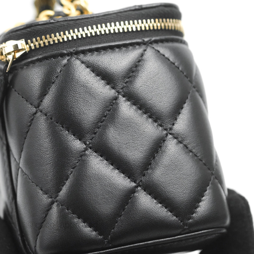 Chanel Vanity Rectangular with Top Handle Black Lambskin Aged Gold Hardware