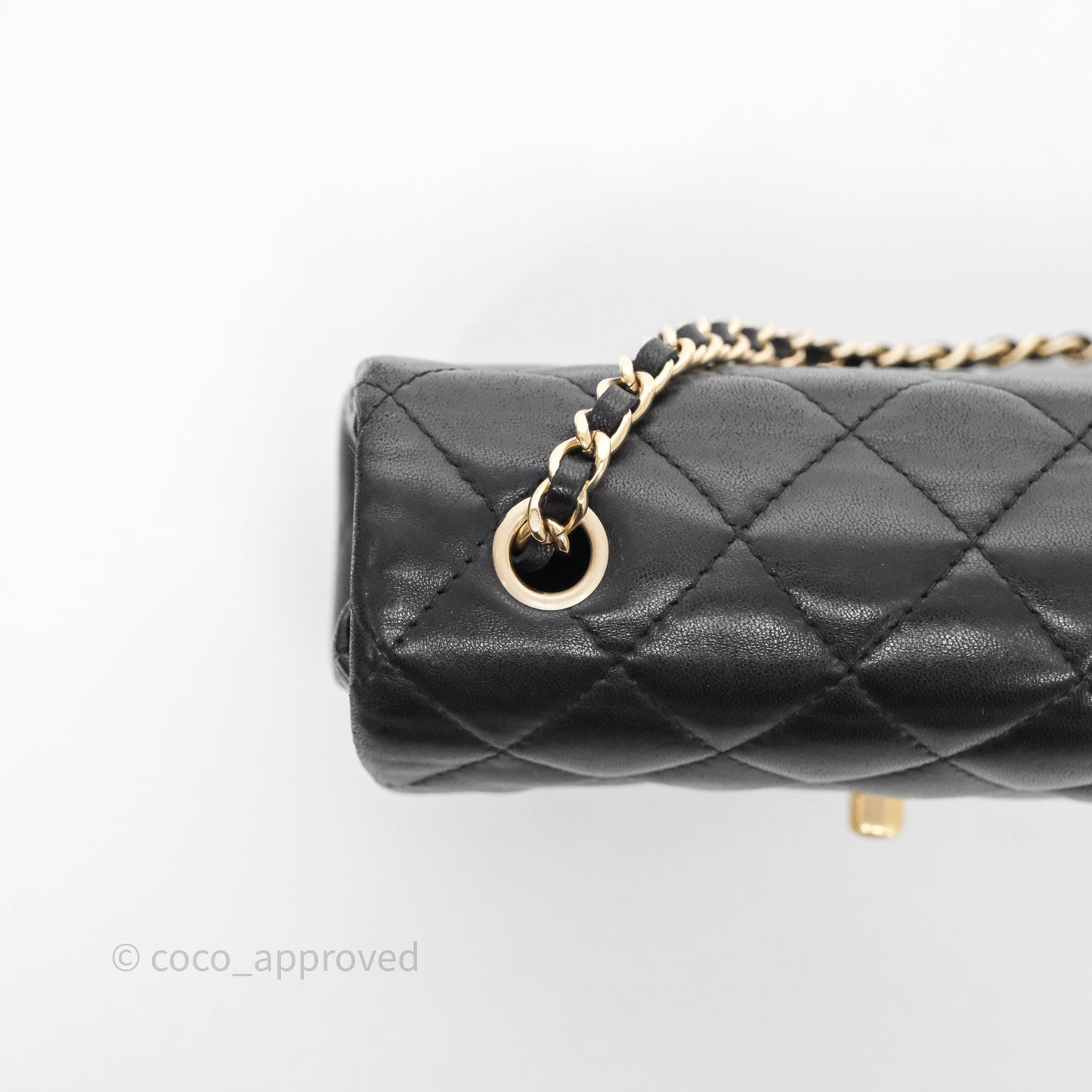 Chanel Quilted Extra Mini Rectangular Flap Black Lambskin Aged Gold Hardware