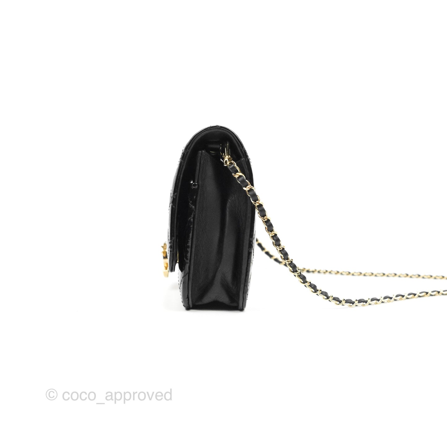 Chanel Golden Class Wallet On Chain WOC Black Patent Gold Hardware