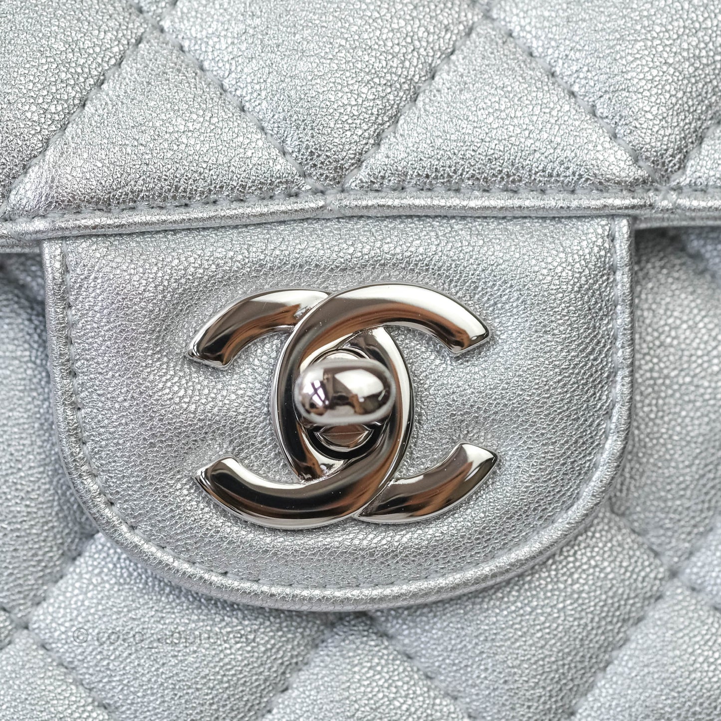 Chanel Quilted Mini Rectangular Flap Metallic Silver Lambskin Silver Hardware