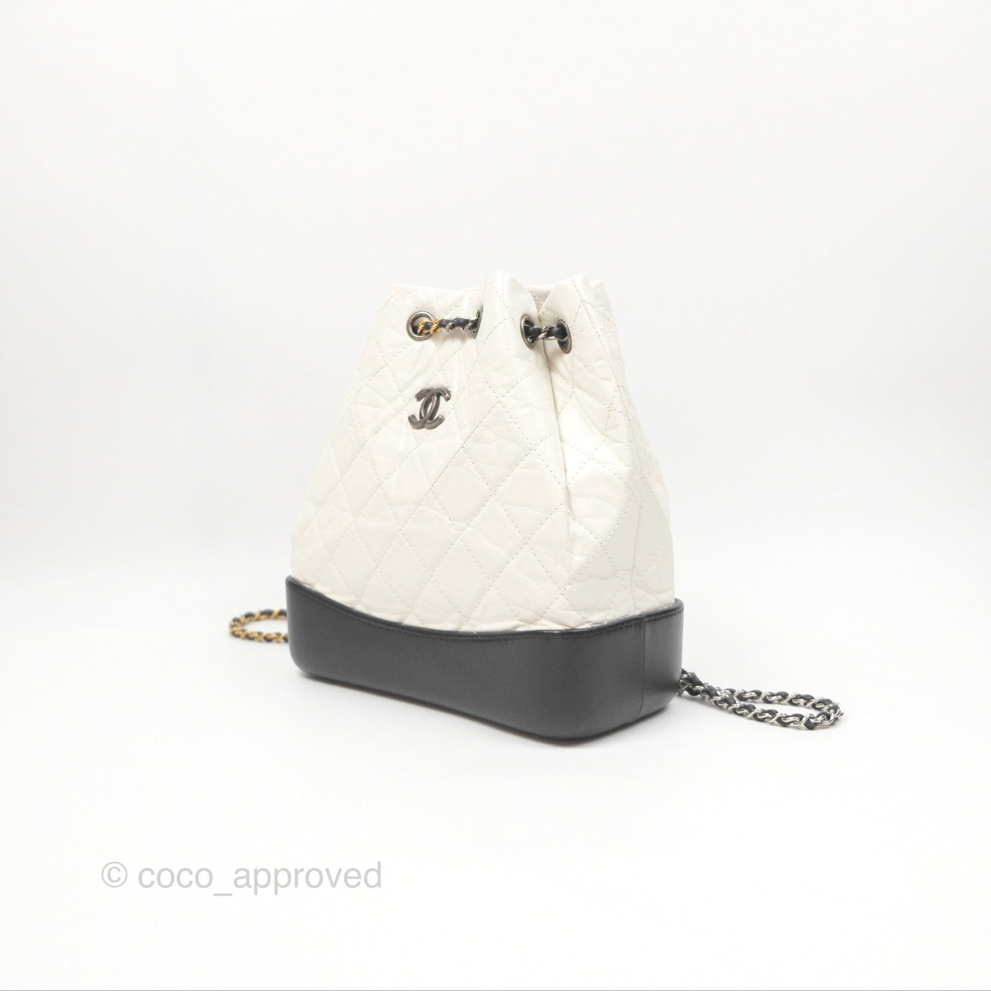 Chanel Small Gabrielle Backpack White Black Aged Calfskin