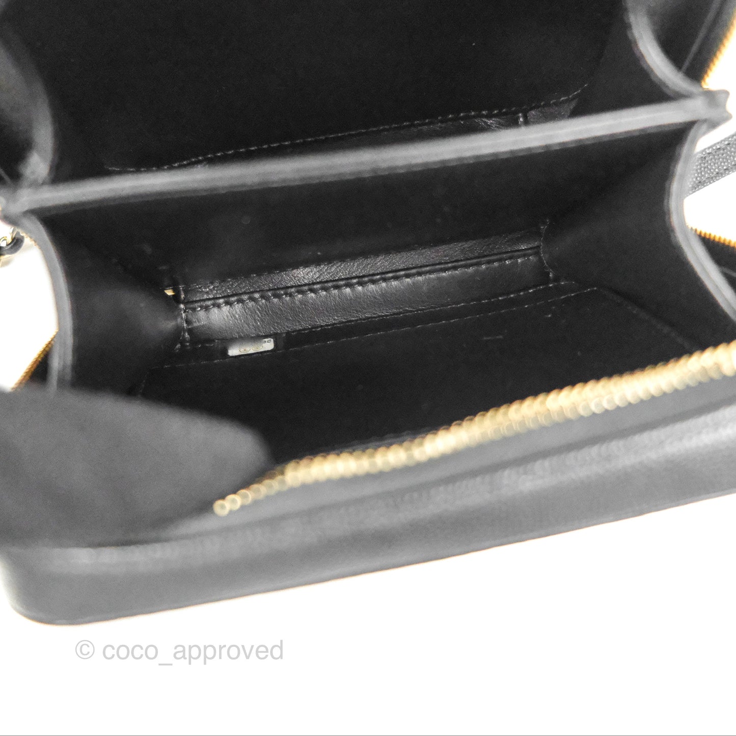 Chanel Quilted Small CC Filigree Vanity Case Black Caviar Gold Hardware