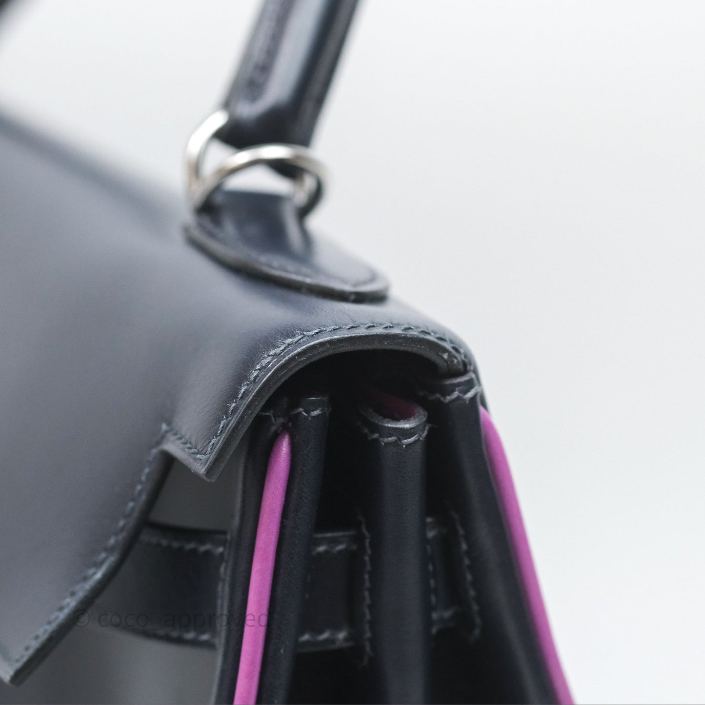 Hermès Vintage Kelly 32 Retourn Navy/Purple Box Leather Palladium Hardware