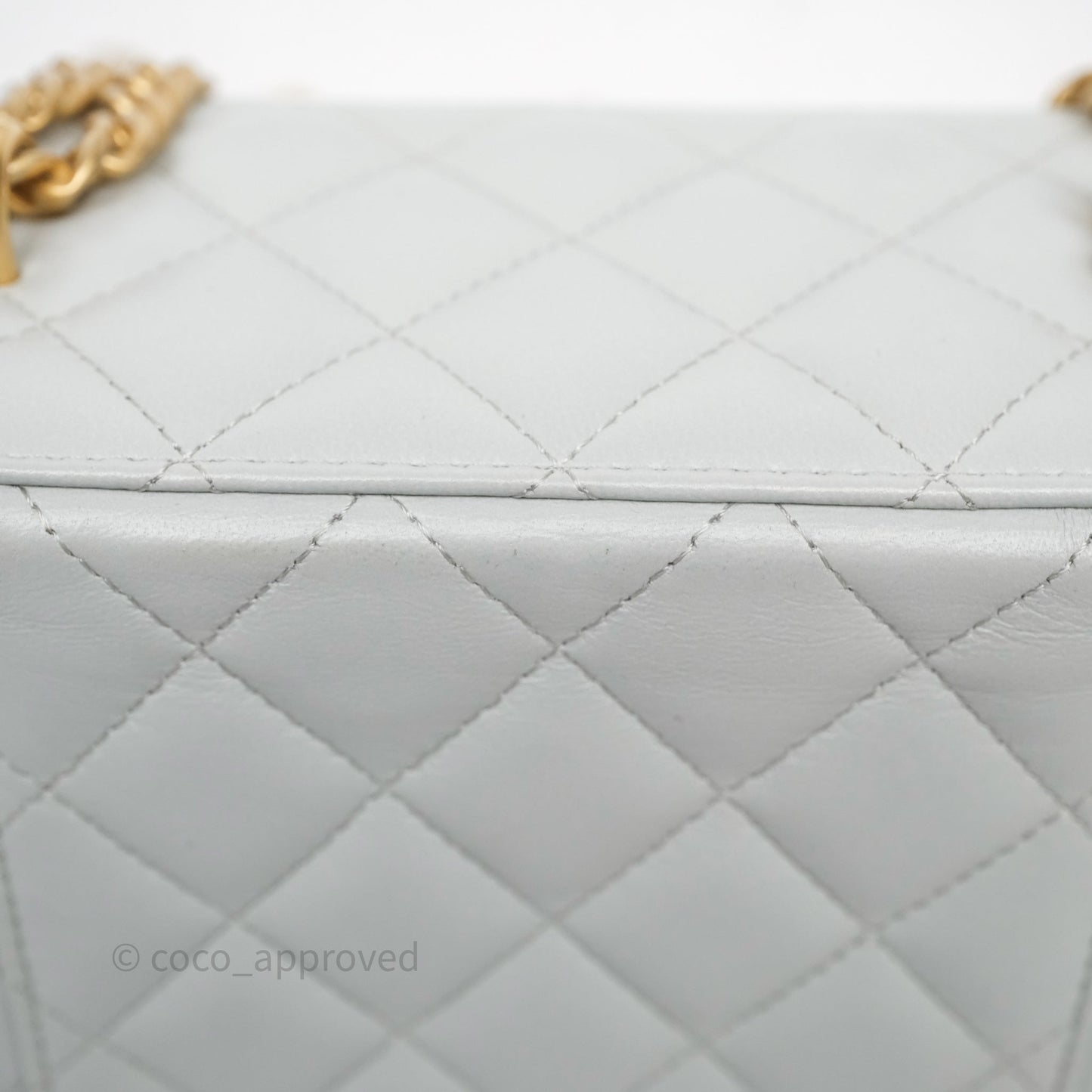 Chanel Quilted Vanity Rectangular with Camellia Adjustable Chain Blue Grey Lambskin Aged Gold Hardware