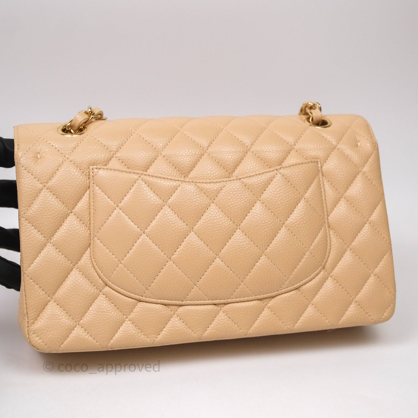 Chanel Classic M/L Medium Flap Quilted Beige Caviar Gold Hardware