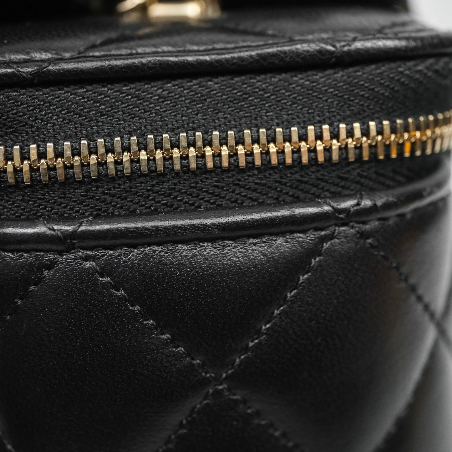 Chanel Vanity Rectangular Top Handle Black Lambskin Light Gold Hardware