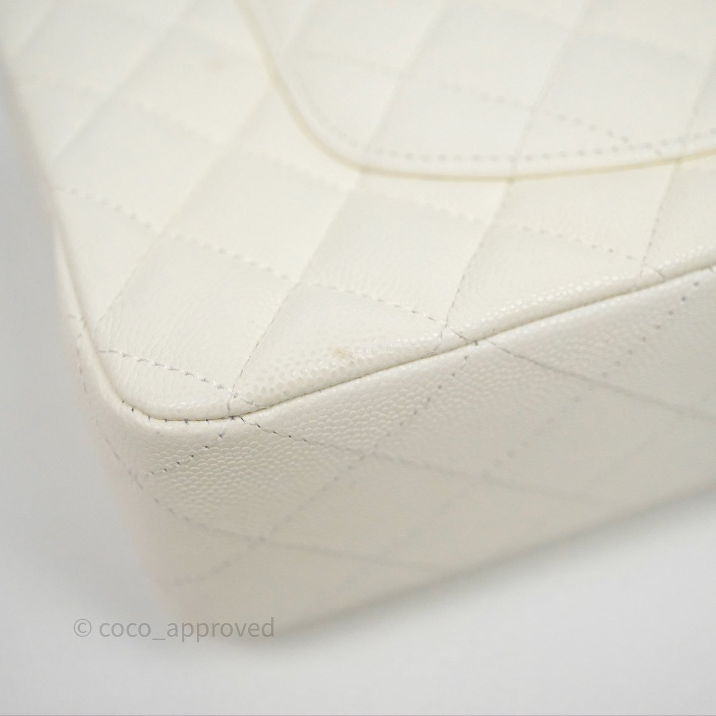 Chanel Classic M/L Medium Flap Quilted Ivory White Caviar Gold Hardware