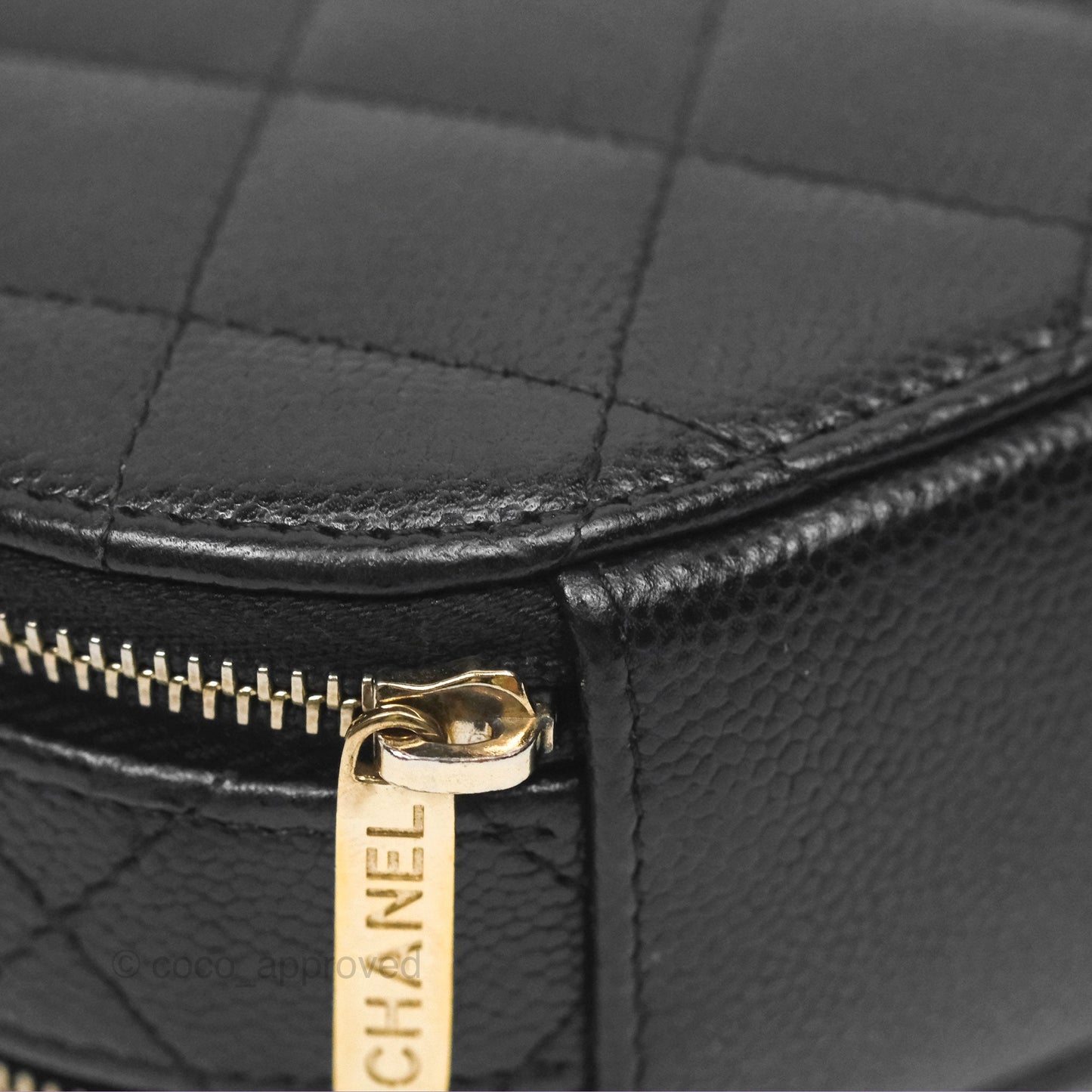 Chanel Mini Round Vanity Bag Handle With Care Black Caviar 22C