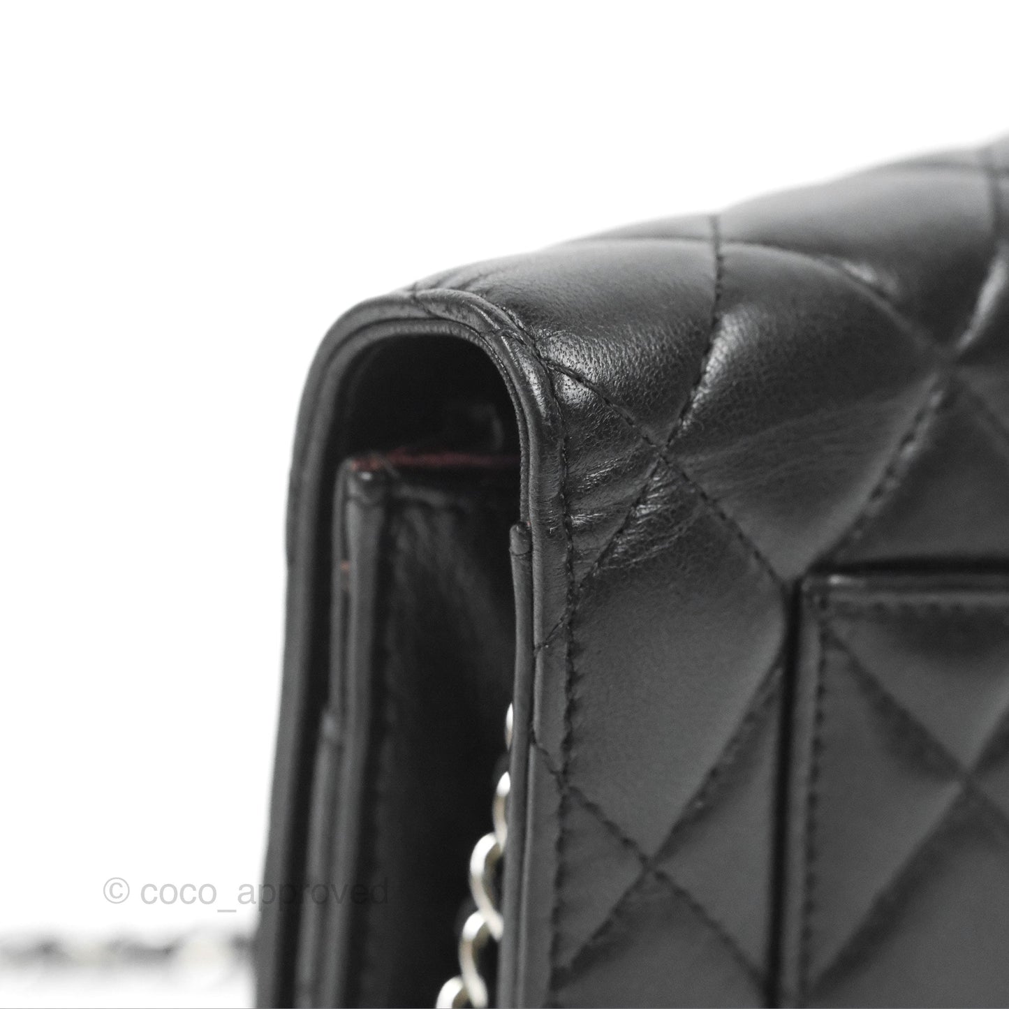 Chanel Quilted Classic Wallet On Chain WOC Black Lambskin Silver Hardware