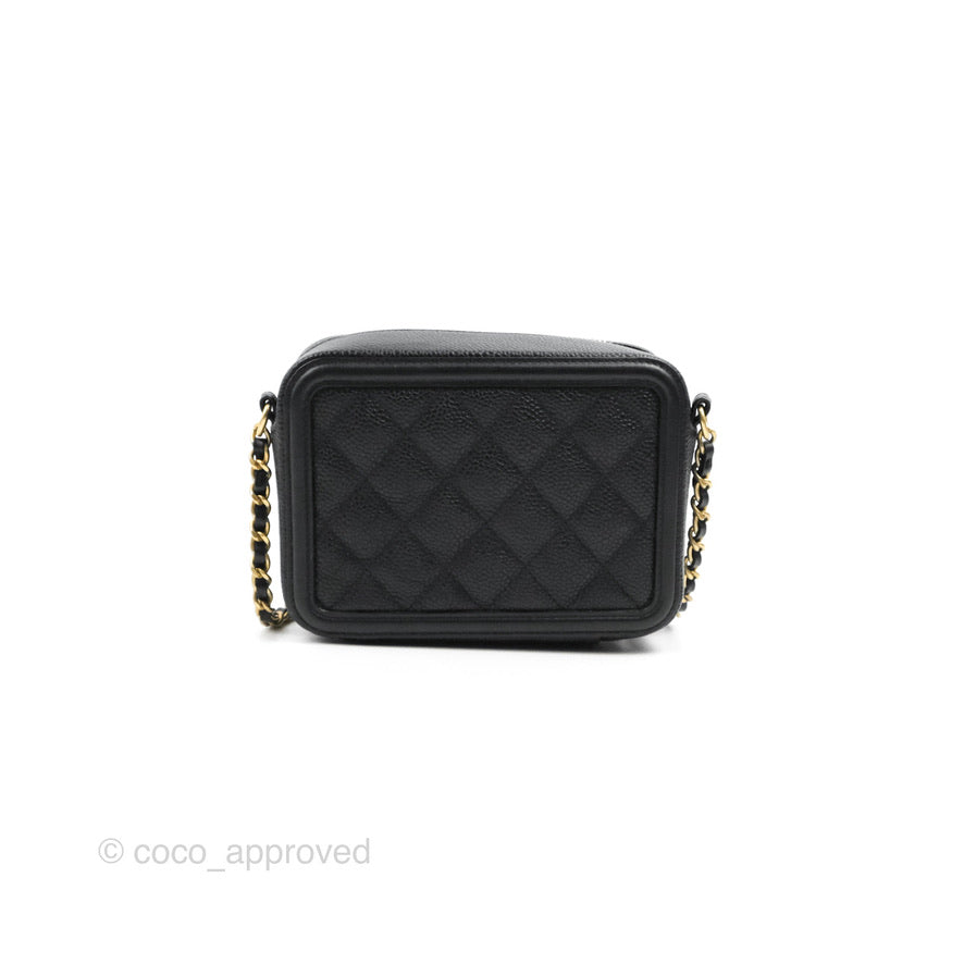 Chanel CC Filigree Vanity Clutch With Chain Caviar Black Aged Gold Hardware