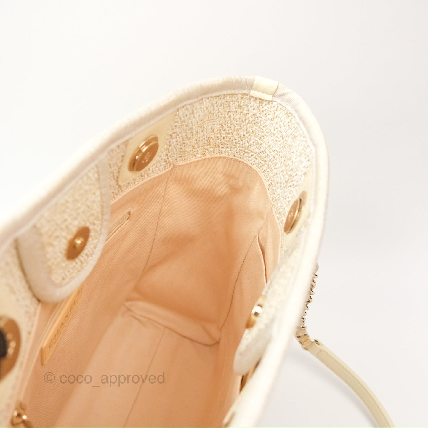 Chanel Mini Deauville Tote Ivory Lurex Boucle Gold Hardware