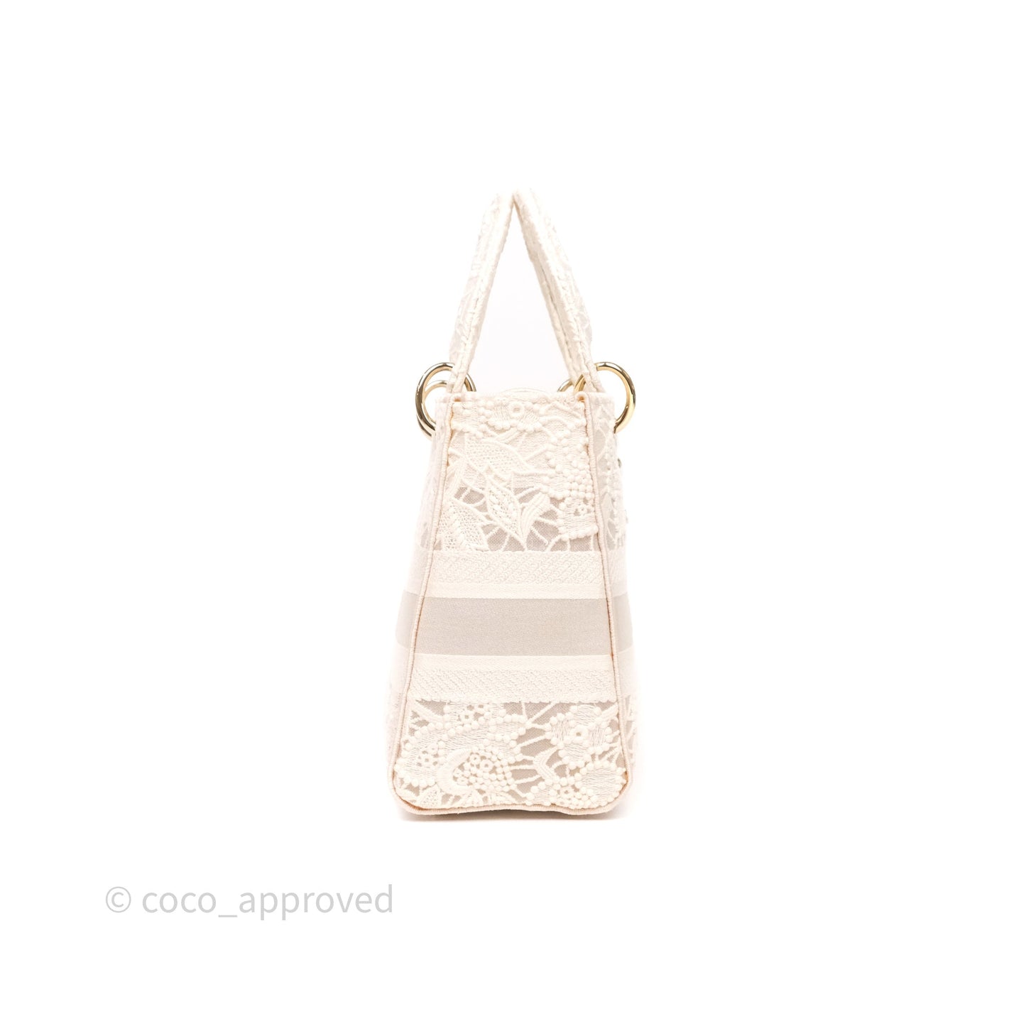 Christian Dior Lace Medium Lady Dior Ivory White Gold Hardware