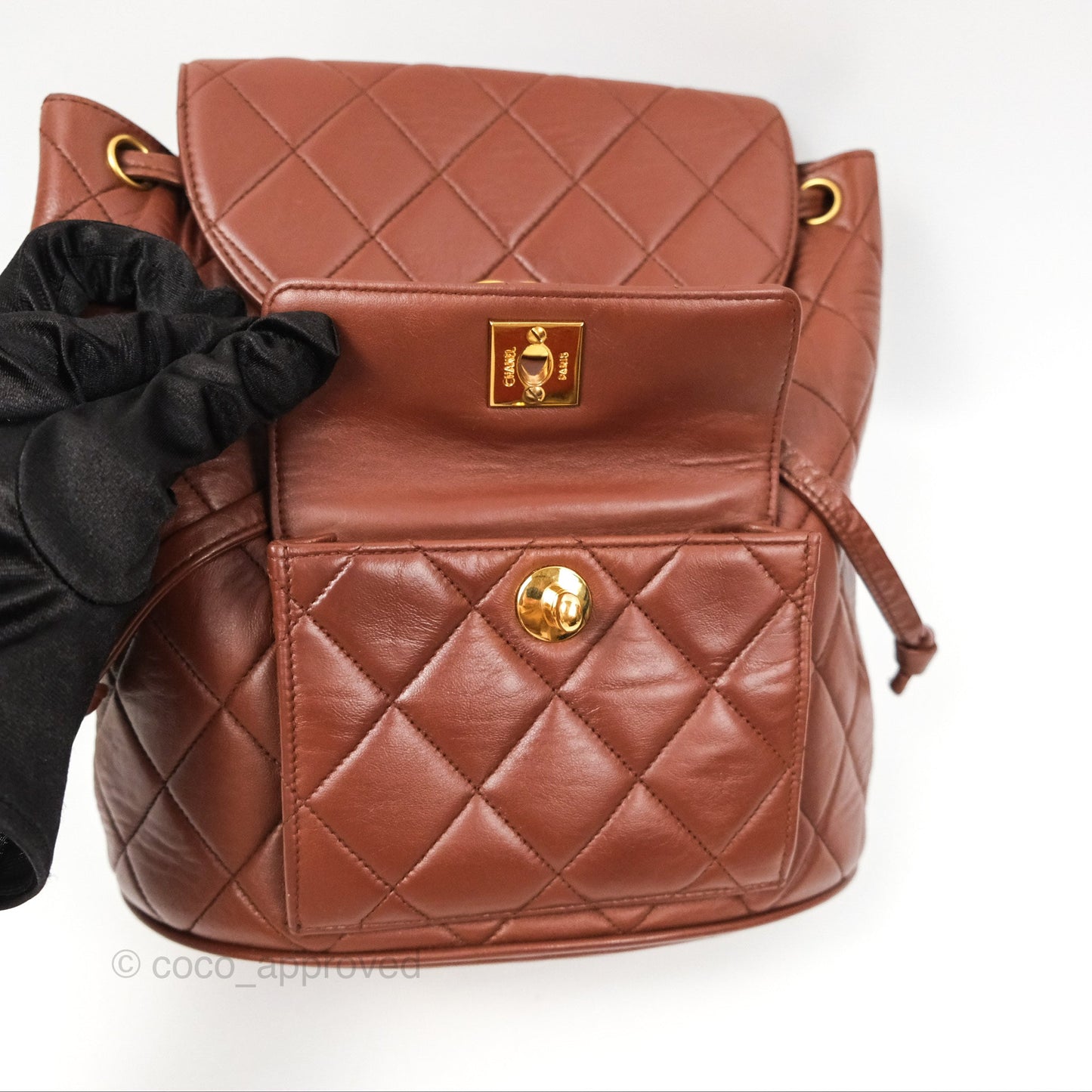 Chanel Vintage CC Duma Backpack Brown Lambskin 24K Gold Hardware
