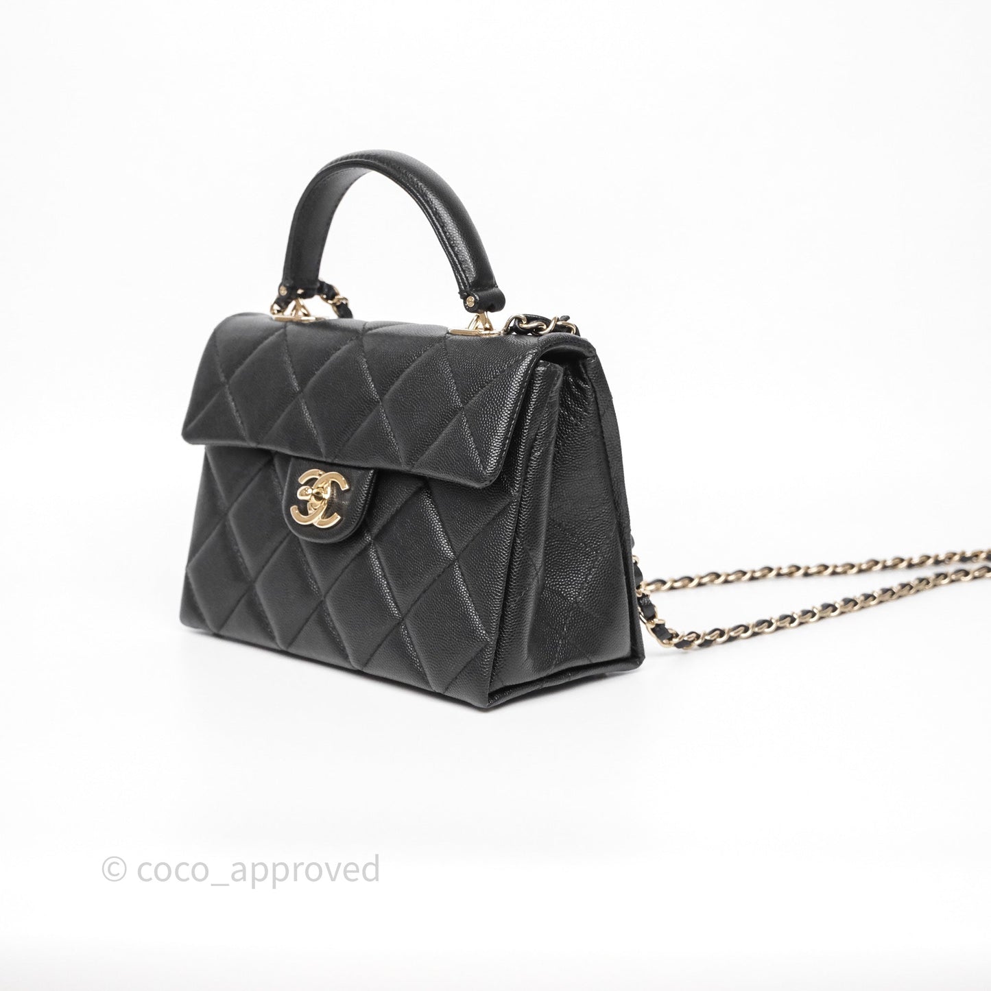 Chanel Quilted Small Top Handle Flap Bag Black Caviar Gold Hardware