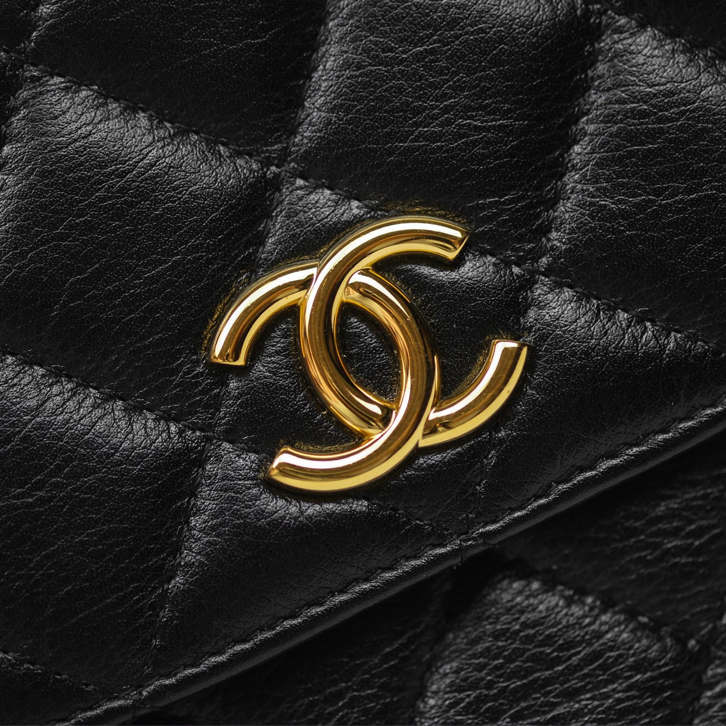 Chanel Quilted Phone Holder with Chain Black Shiny Calfskin Gold Hardware 23A